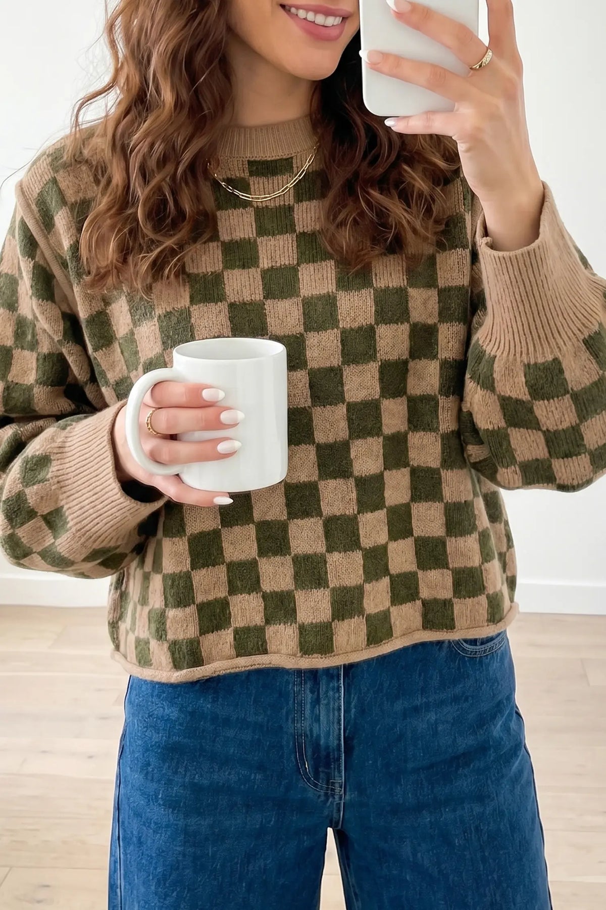 Drop Shoulder Plaid Knit Long Sleeve Sweater – Multicolour