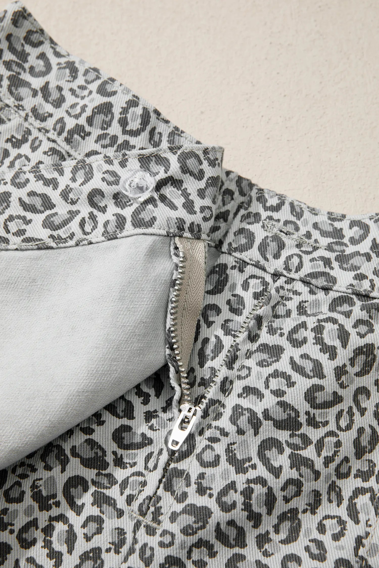 Gray Leopard Print Wrap Front Denim Shorts