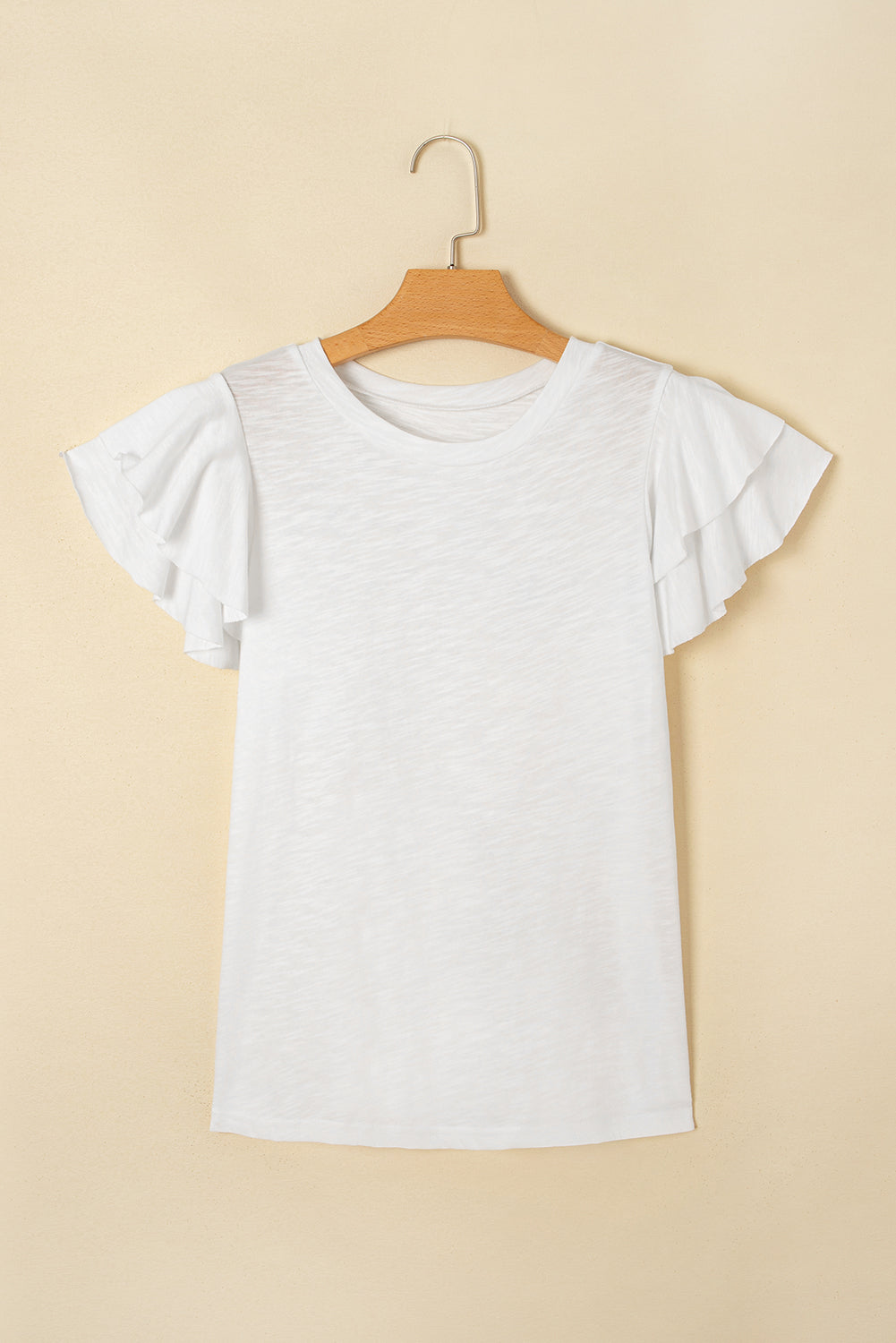 White Layered Ruffle Short Sleeve Round Neck Top eAura
