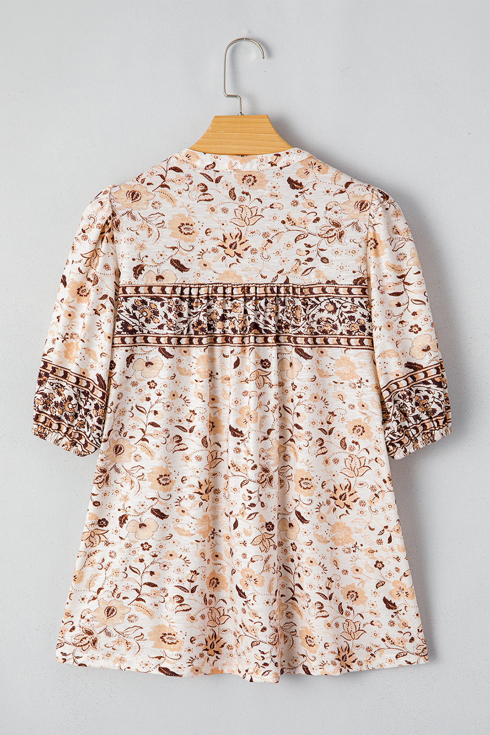 Boho Floral Print Half Placket Short Sleeve Loose Blouse eAura