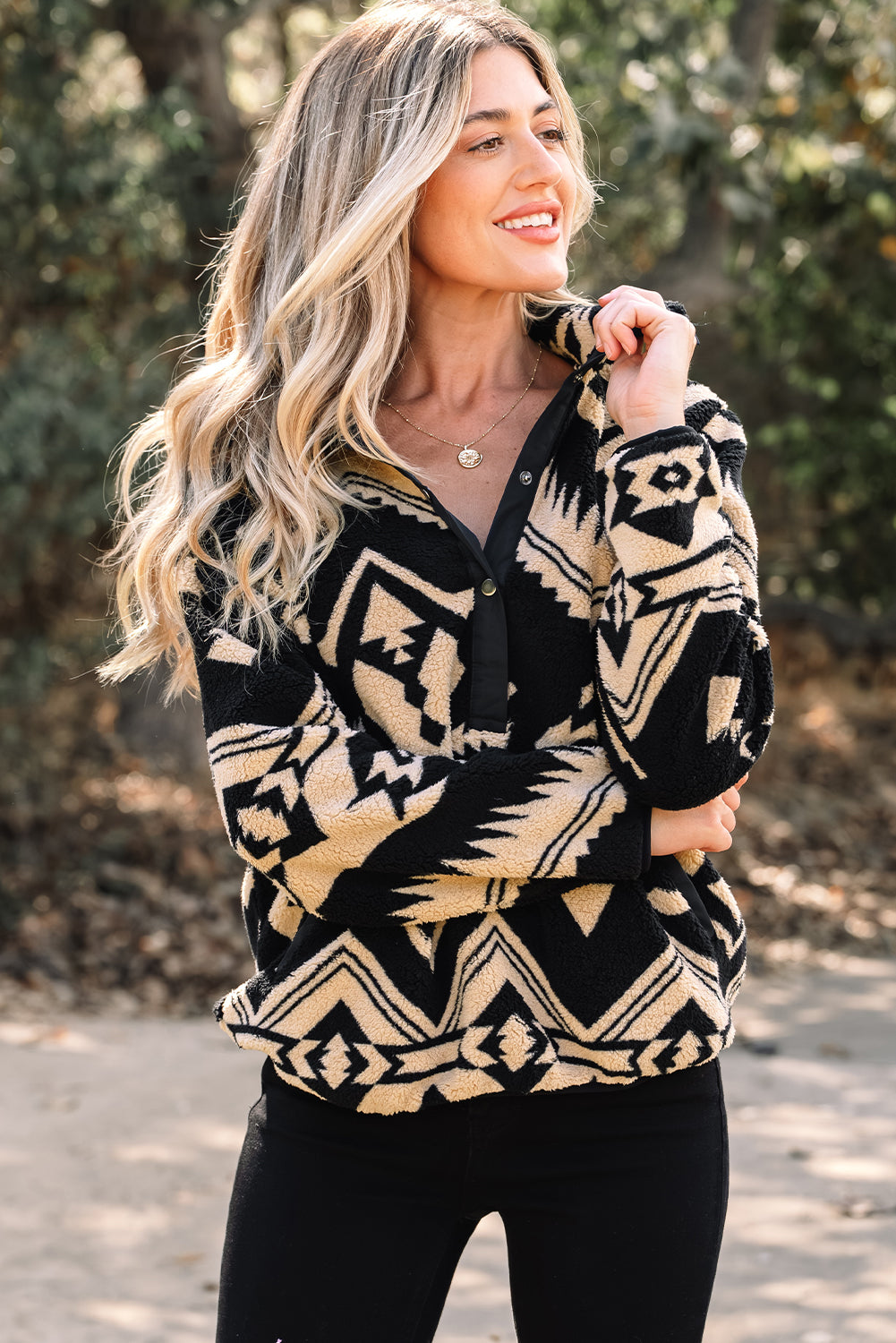 Western Aztec Half Zip Plush Sweatshirt - eAura