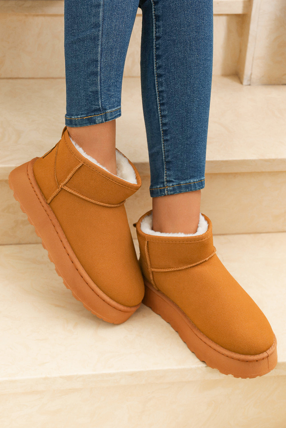 Faux Fur Lined Suede Ankle Snow Boots - eAura