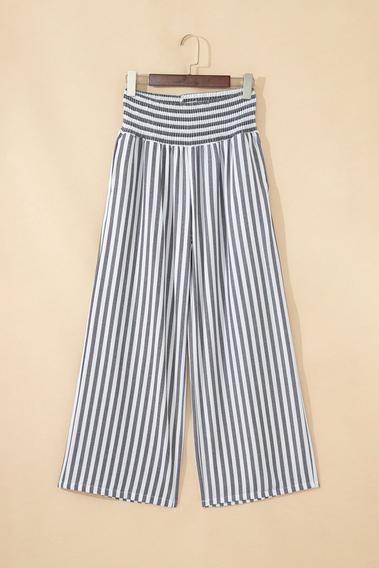 Shirred High Waist Loose Summer Pants – Sky Blue Stripe