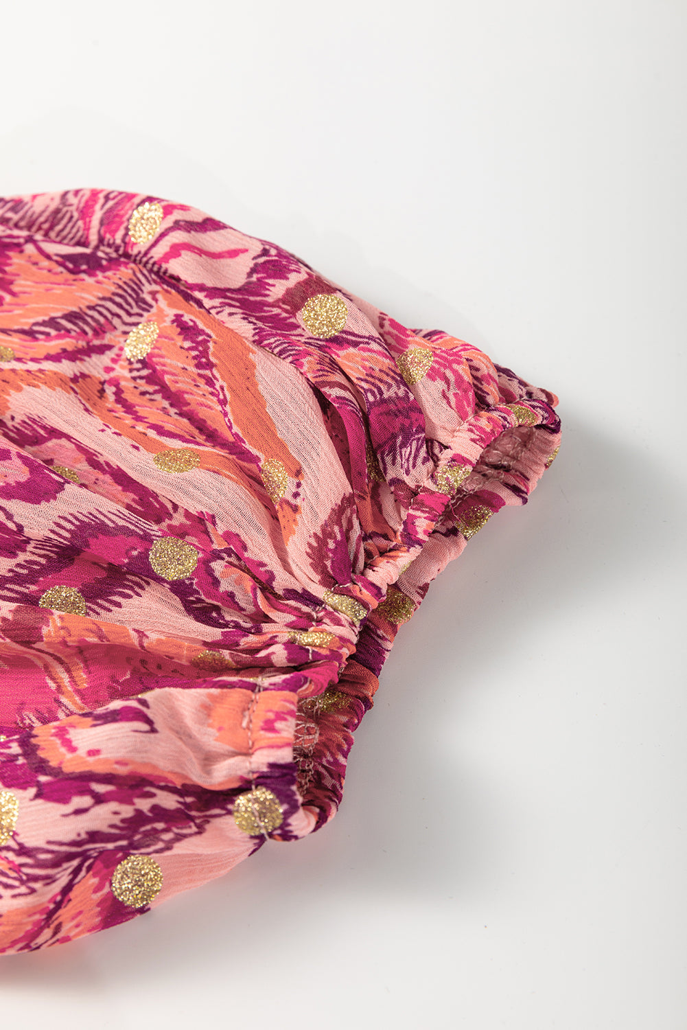 Red Floral Print Ruffled Puff Short Sleeve Blouse eAura