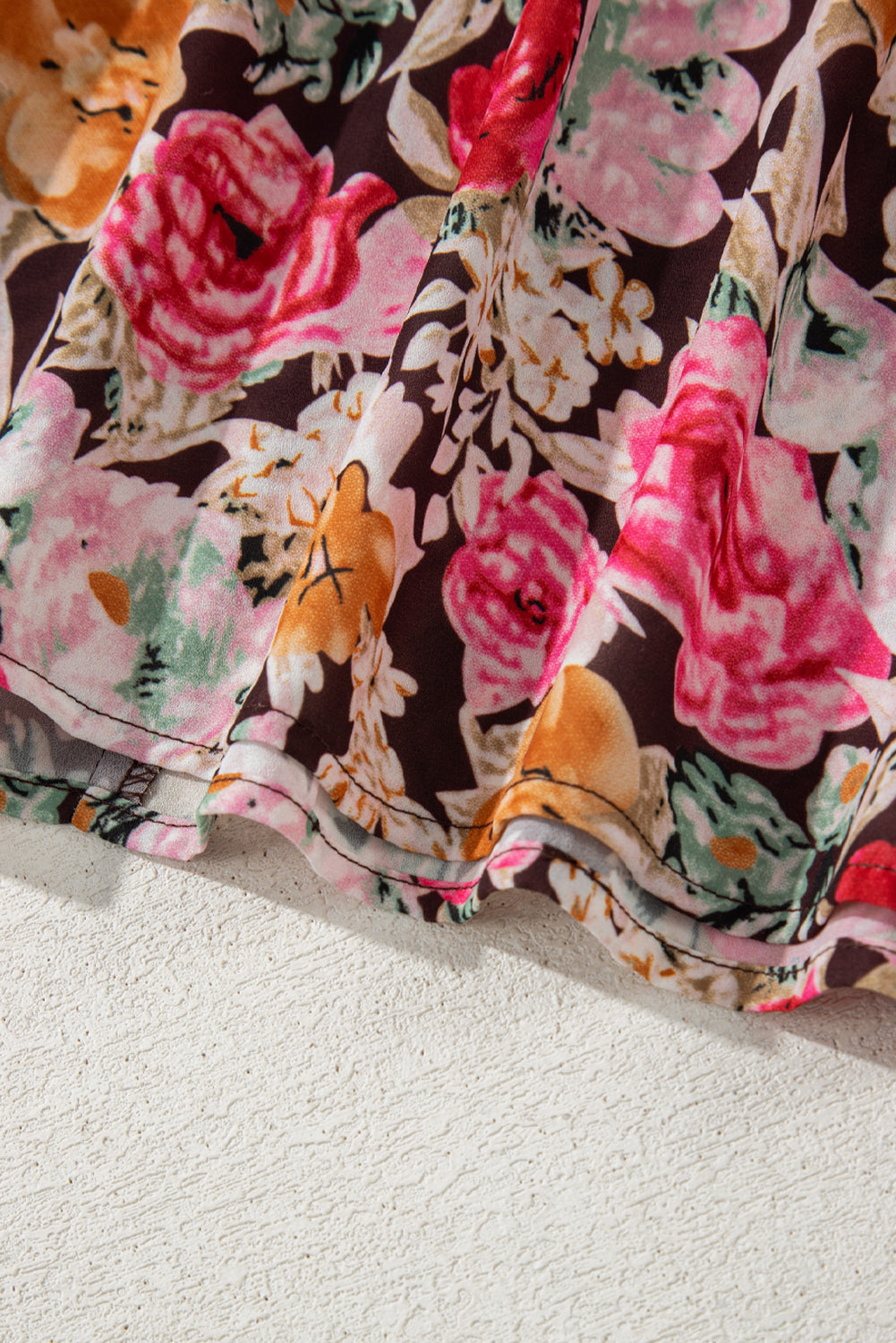Pink Floral Print Crew Neck Short Sleeve Shift Blouse eAura