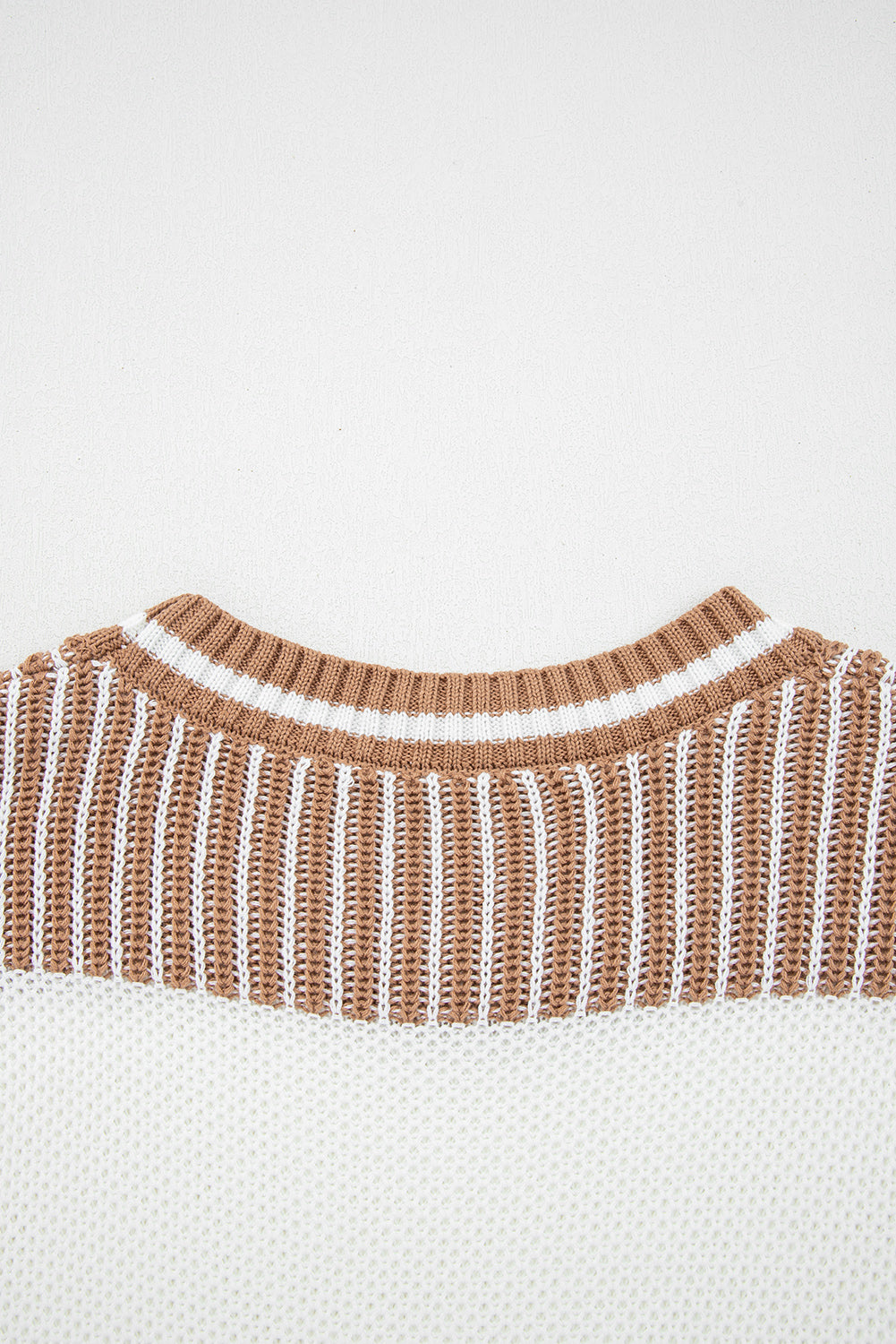 Two Tone Striped Patchwork Drop Shoulder Oversized Sweater - eAura