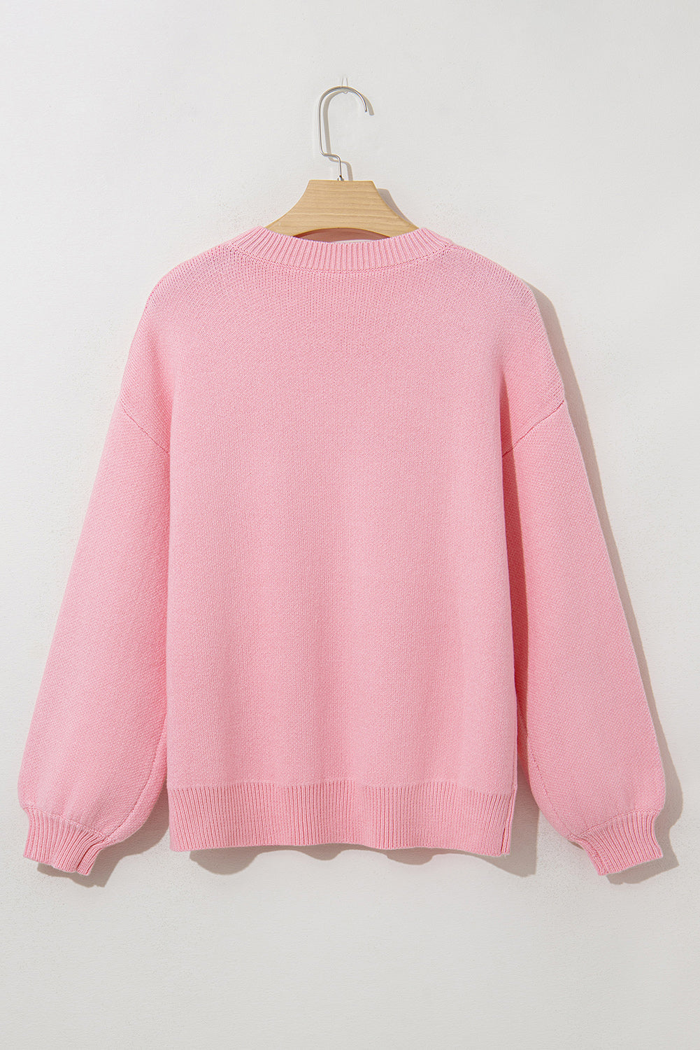 Pink Bow Graphic Drop Shoulder Round Neck Sweater eAura