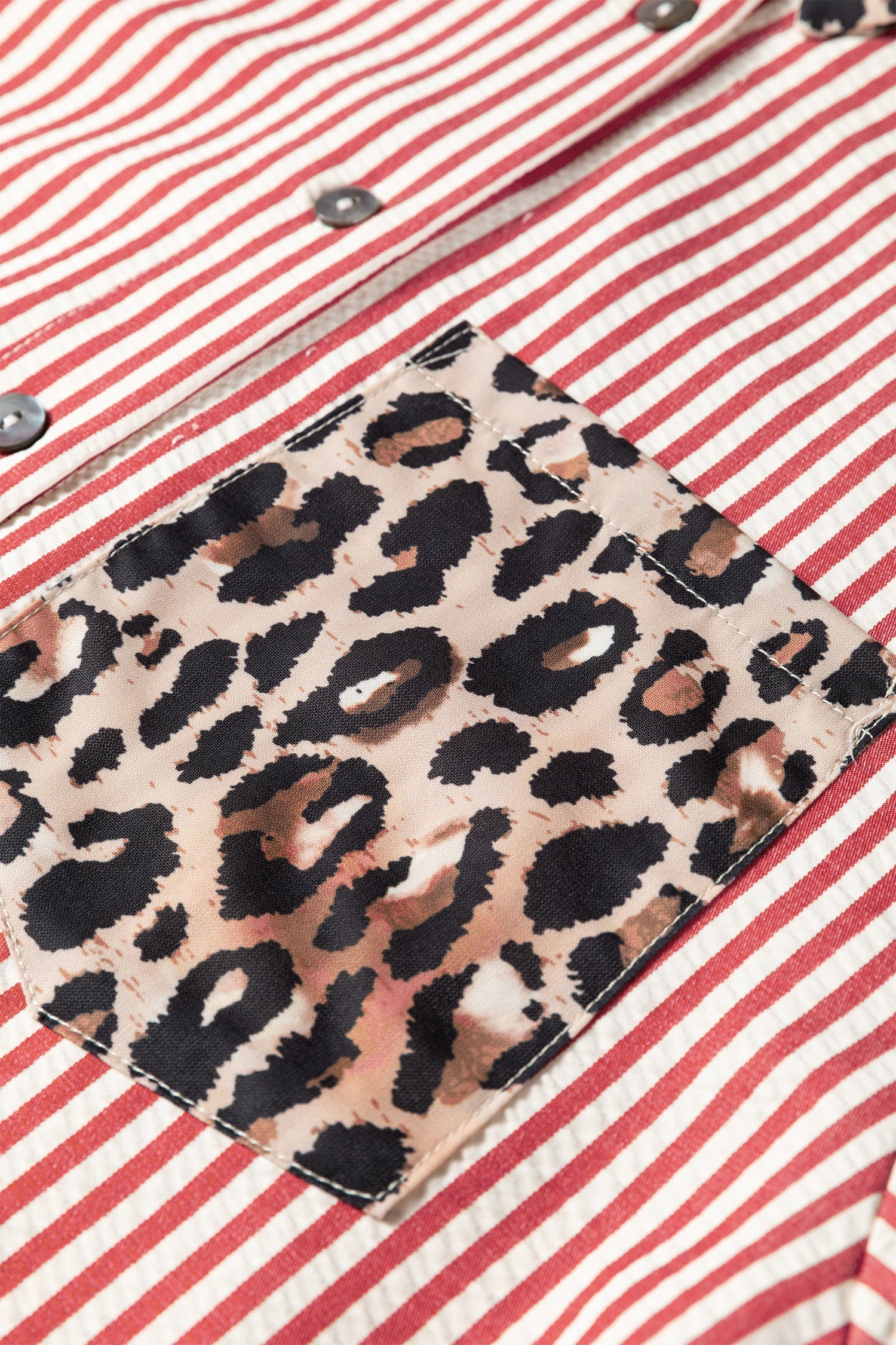 Striped Leopard Print Patchwork Button Up Shirt - eAura