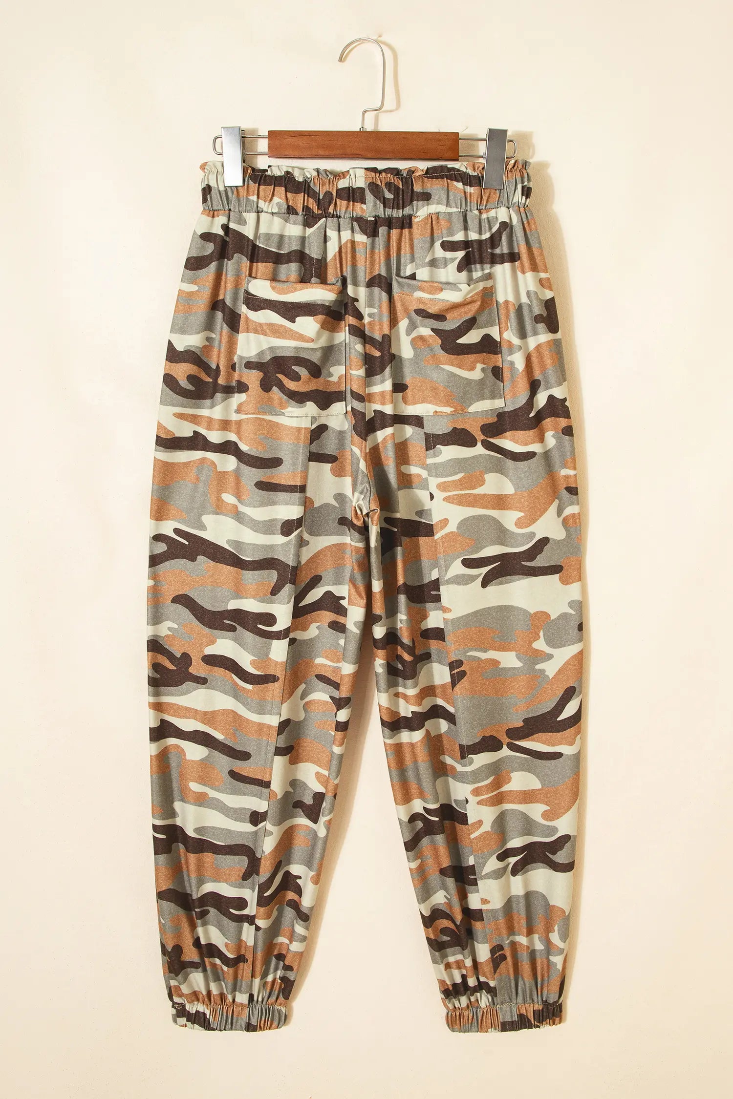 Green Camouflage Printed Drawstring Elastic Waist Jogger Pants