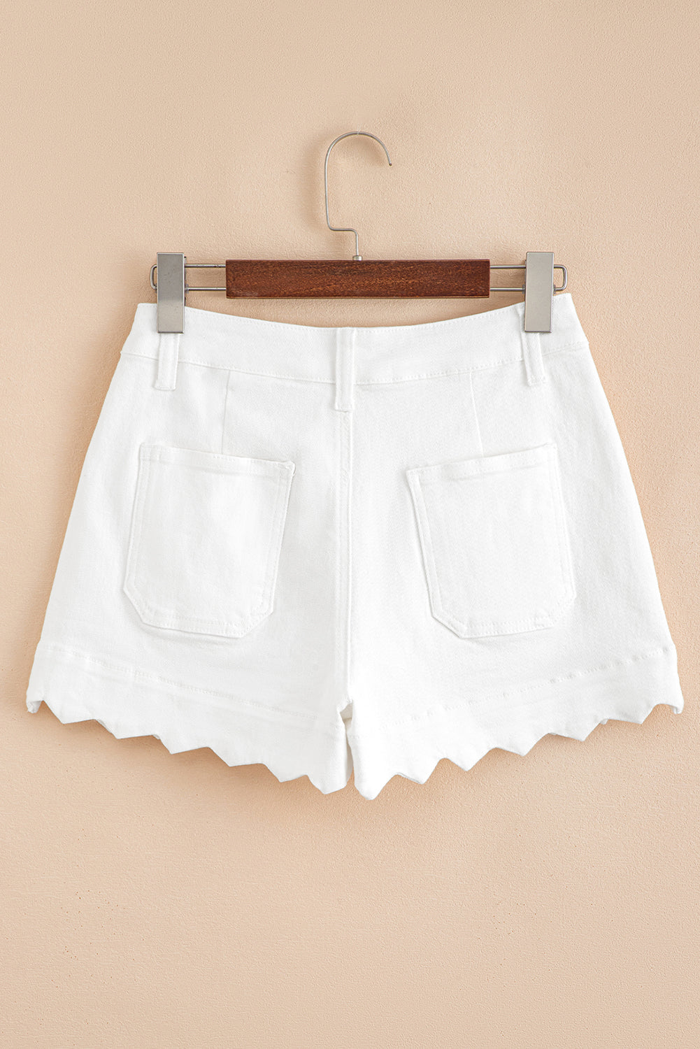 White Scalloped Hemline Acid Wash High Waist Denim Shorts eAura