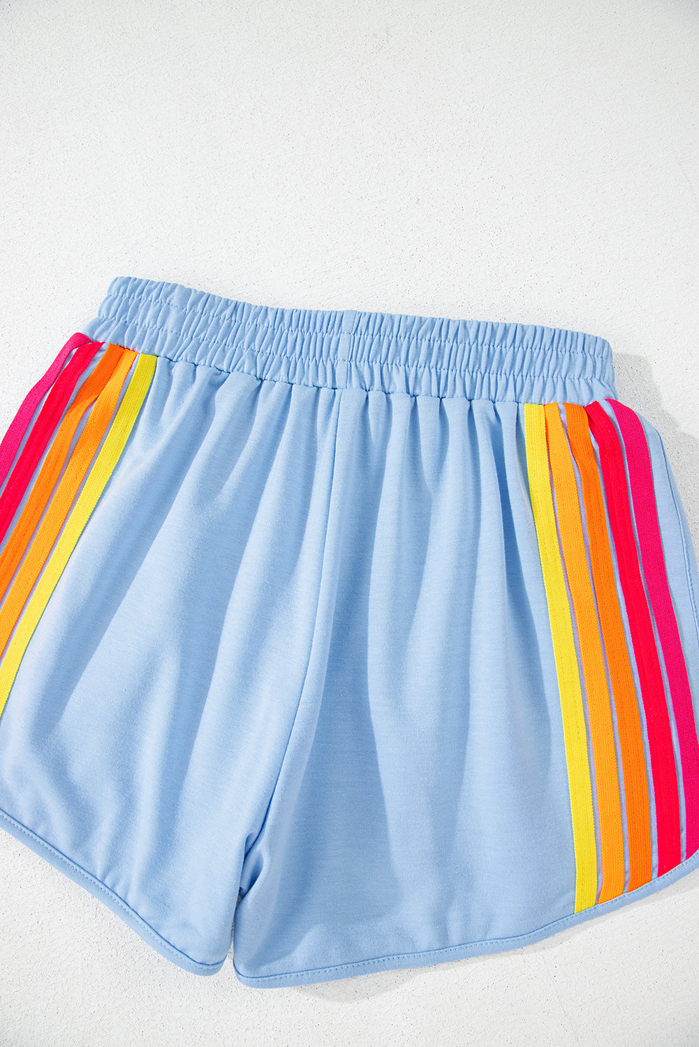 Beau Blue Colour Block Stripes Elastic High Waist Active Shorts eAura