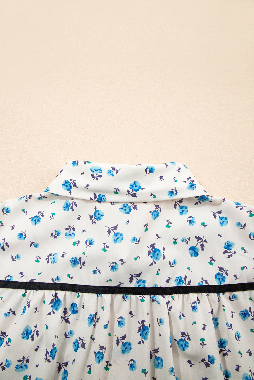 White Contrast Trim Floral Puff Short Sleeve Shirt BB Fashion Outlet