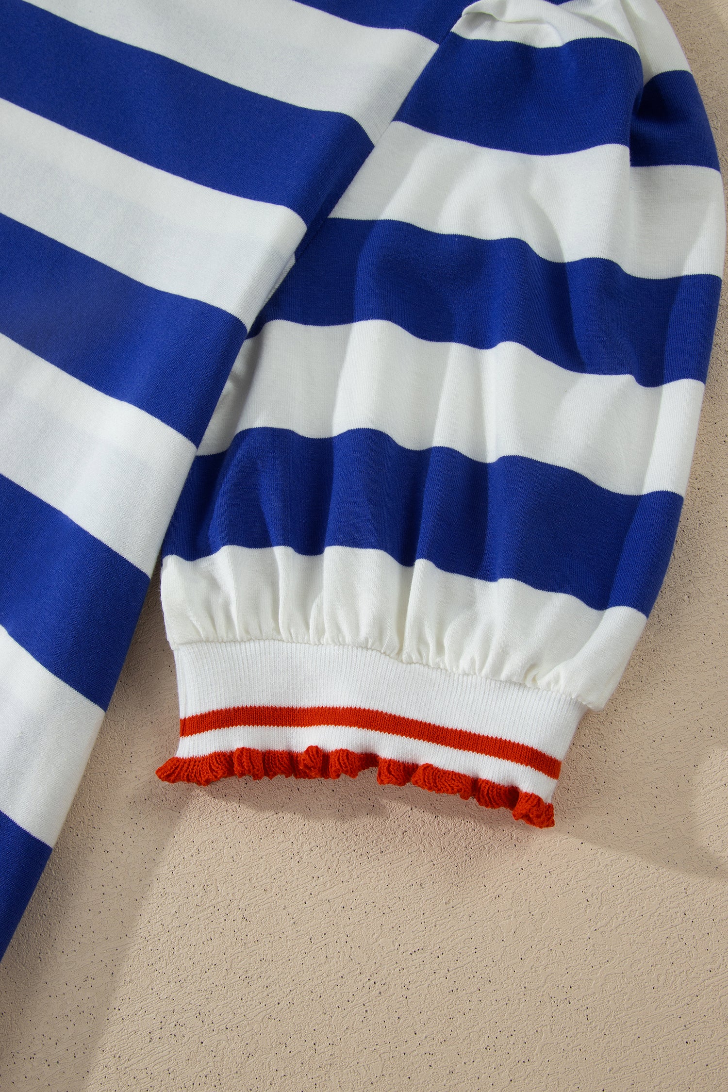 Stripe Contrast Trim Round Neck Short Puff Sleeve Shift Mini Dress