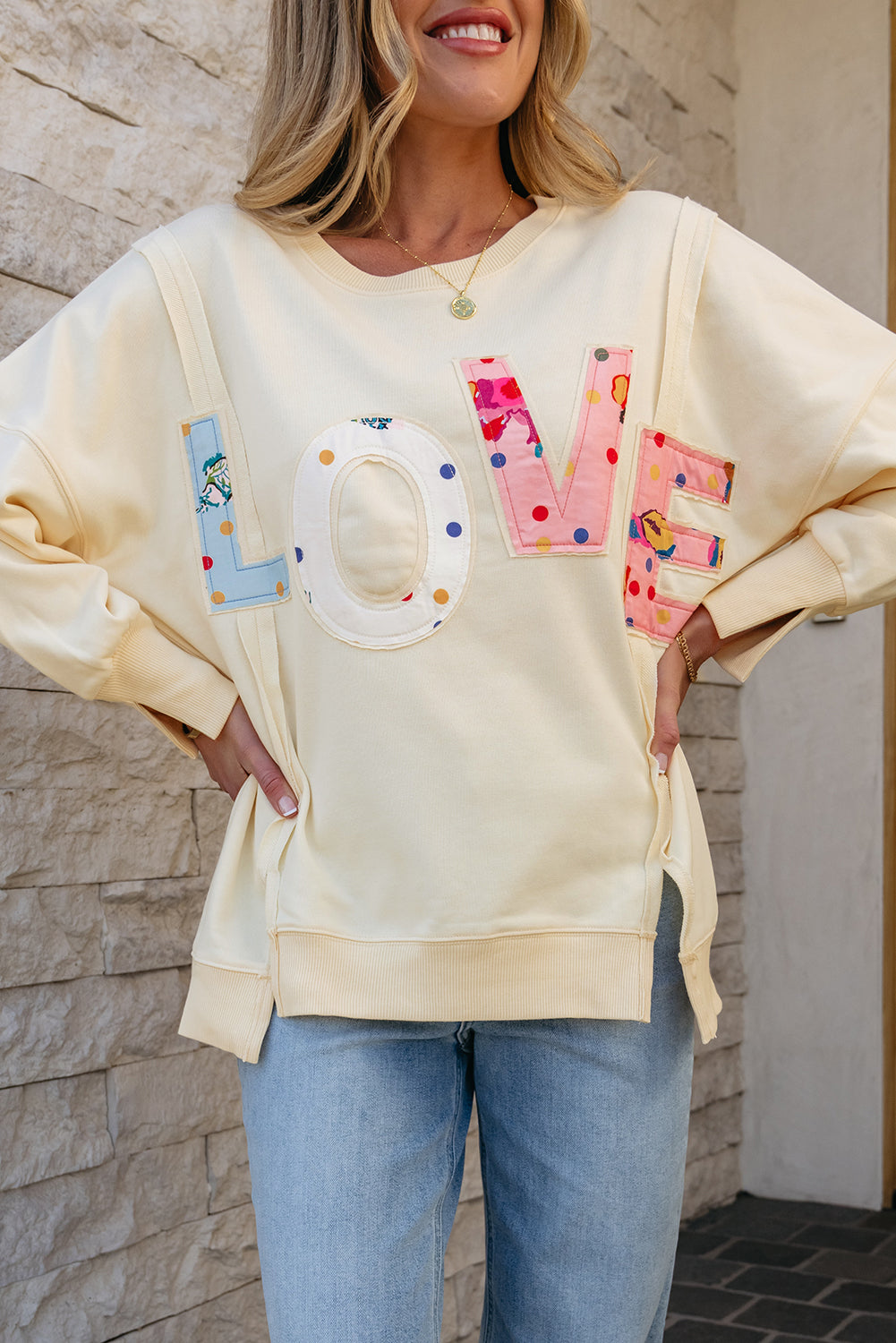 Apricot LOVE PATCH Graphic Oversized Sweatshirt eAura