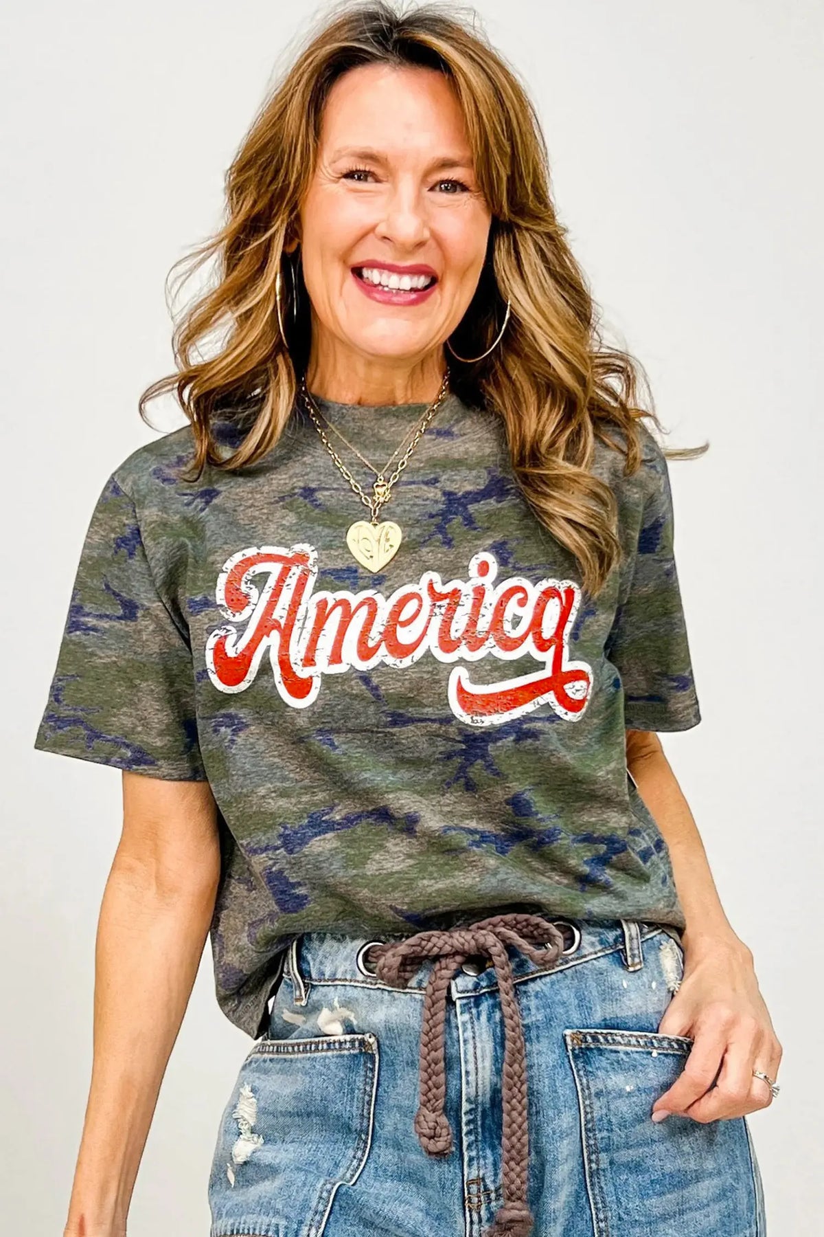 Stylish Camouflage Print America Patriotic Tee – Multicolour