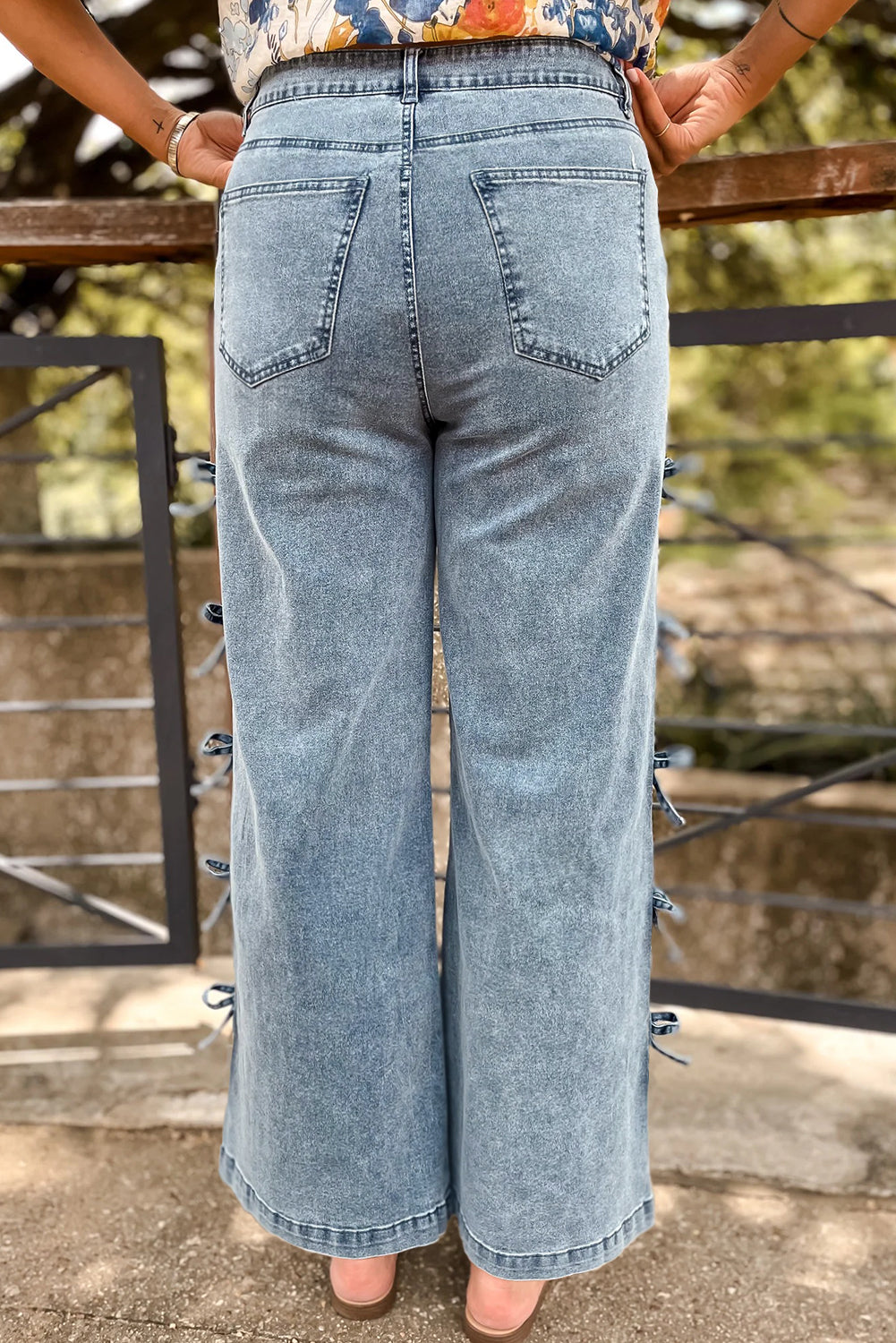 Bow Knot Side Detail Straight Leg Loose Jeans - eAura