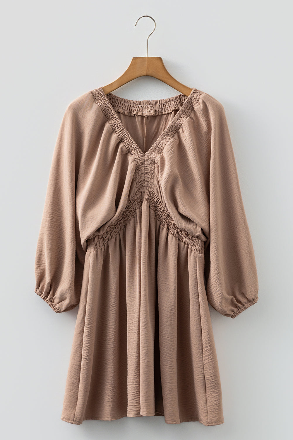 Deep V-Neck Bubble Sleeve Smocked Mini Dress - eAura