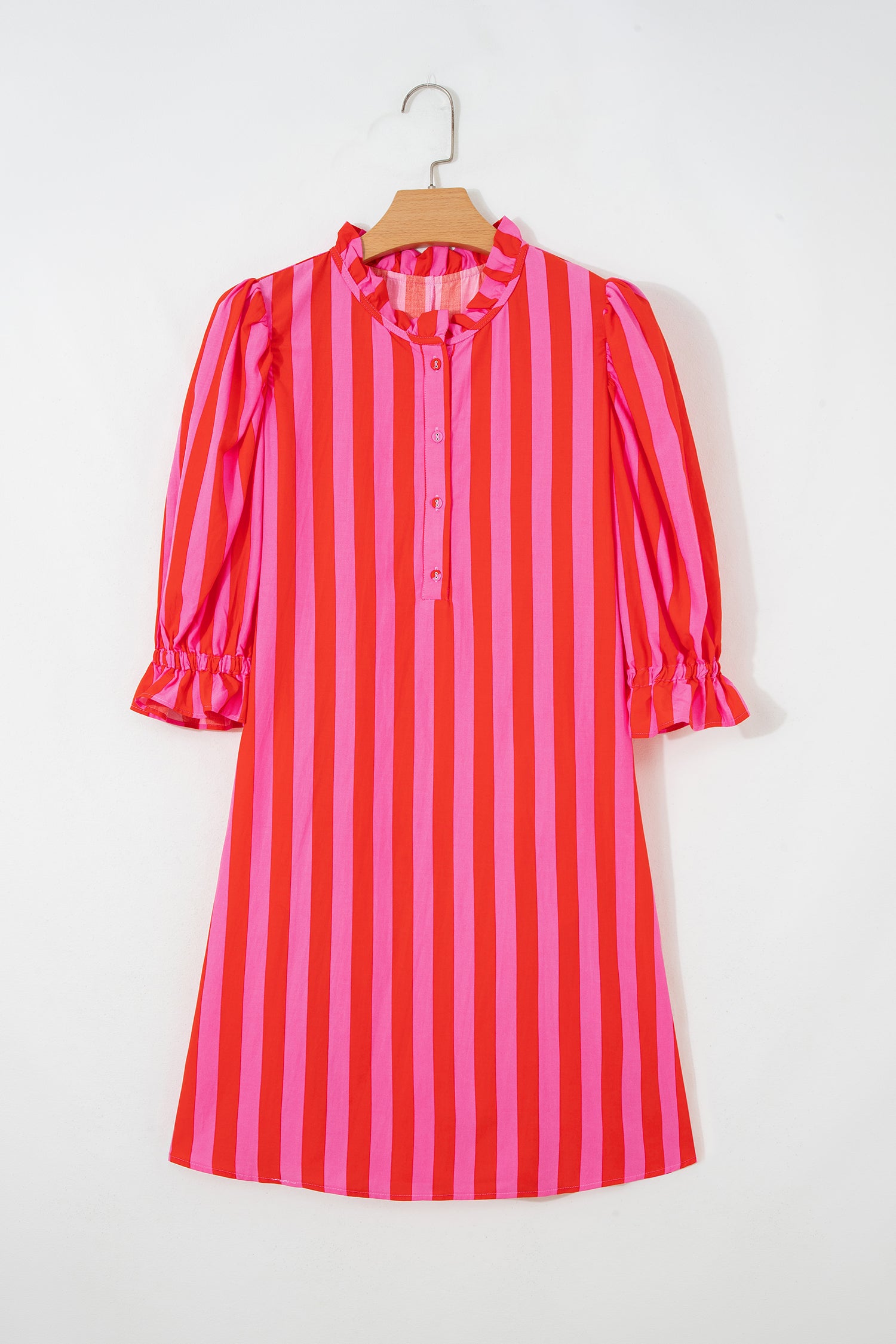 Stripe Puff Sleeve Mini Dress – Half Button