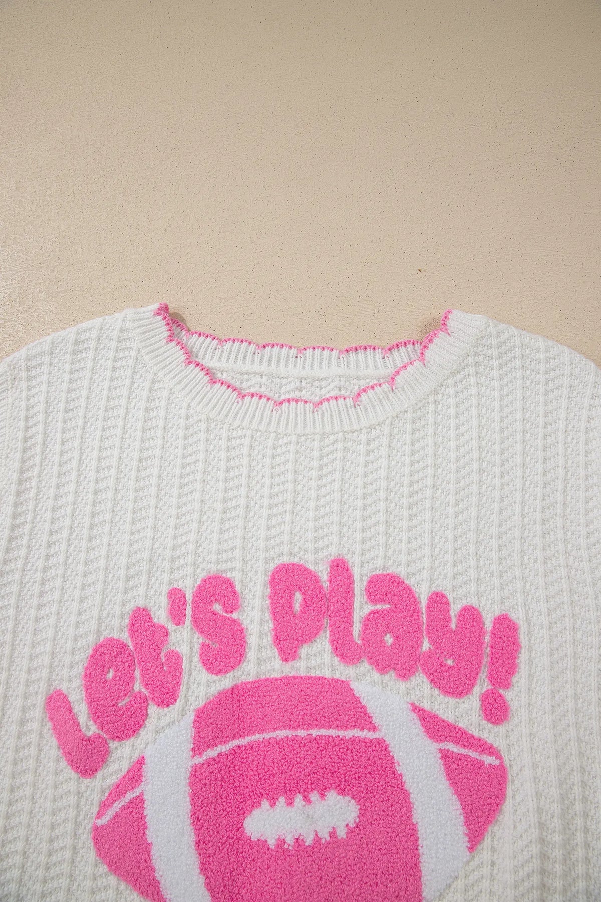 Lets Play Rugby Pattern Textured Knit Casual Shift Sweater Vest – White
