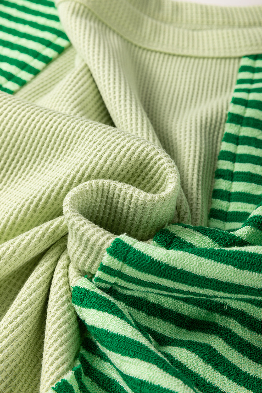 Mint Green Striped Patchwork Textured Colourblock 3/4 Sleeve Knit Top - eAura