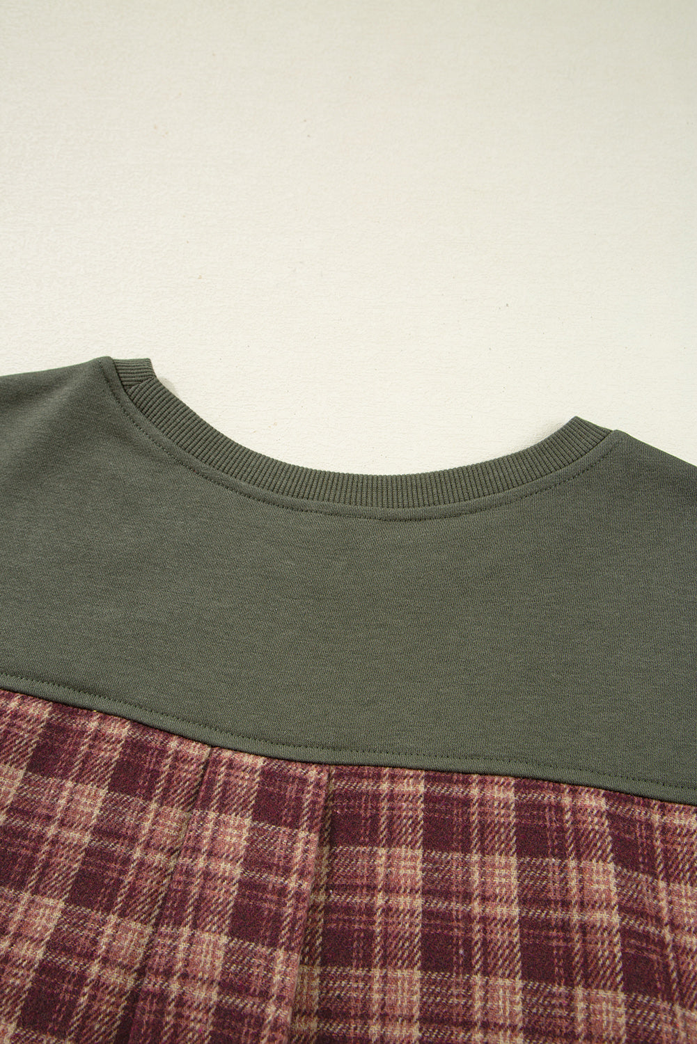 Green Plaid Patchwork Drop Shoulder Sweatshirt - eAura