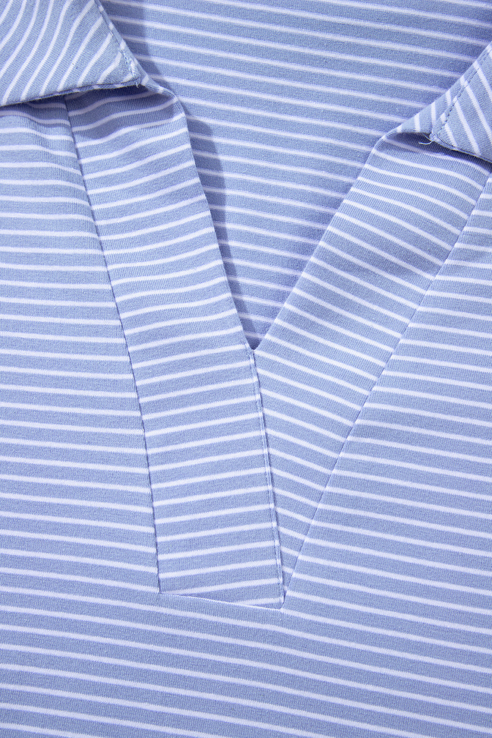 Sky Blue Stripe Dolman Sleeve Polo Shirt and Drawstring Shorts Set eAura