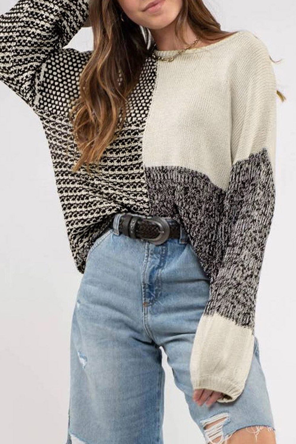 Bonbon Neutral Colourblock Tie Back Sweater eAura