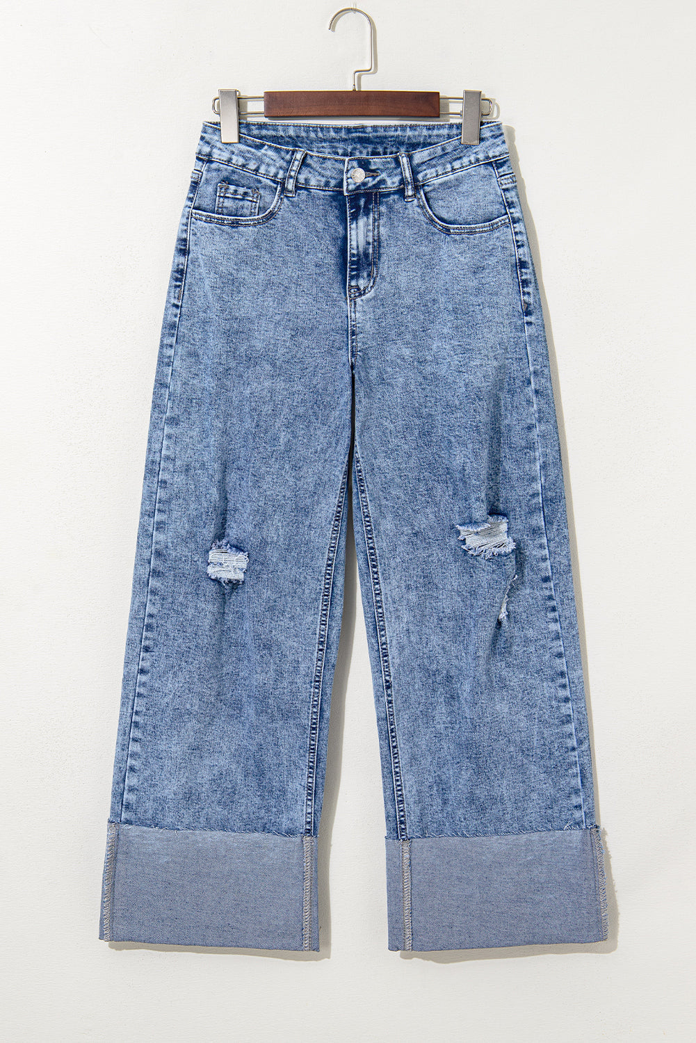 Ashleigh Blue Mineral Wash Bottom Cuff Distressed Wide Leg Jeans eAura