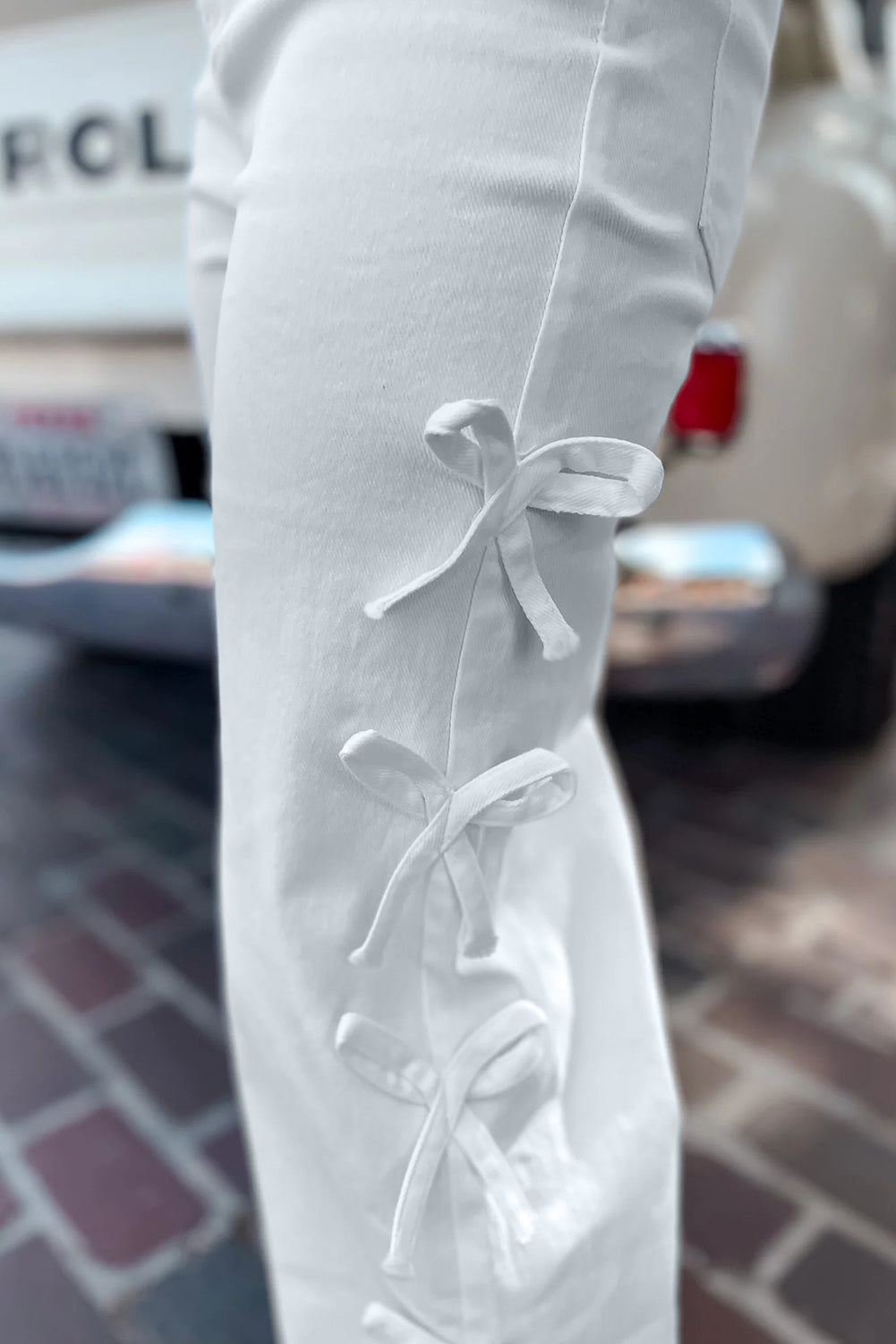 Bow Knot Side Detail Straight Leg Loose Jeans - eAura