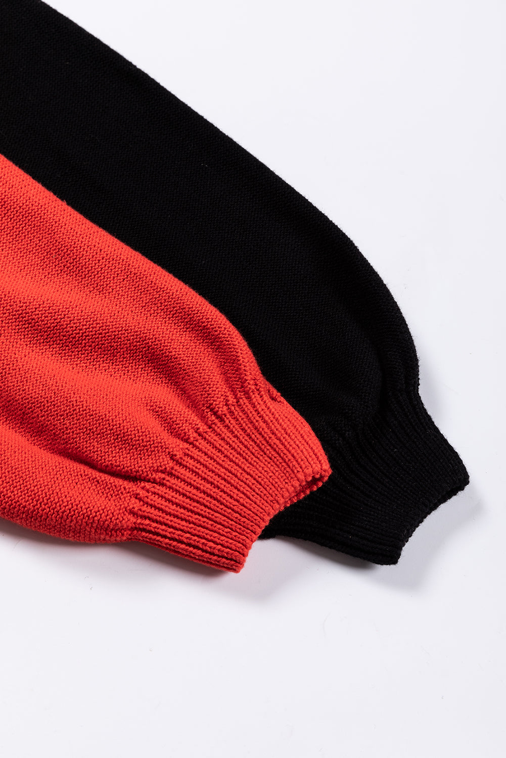 Pink Colourblock Bishop Sleeve Ribbed Trim Sweater eAura
