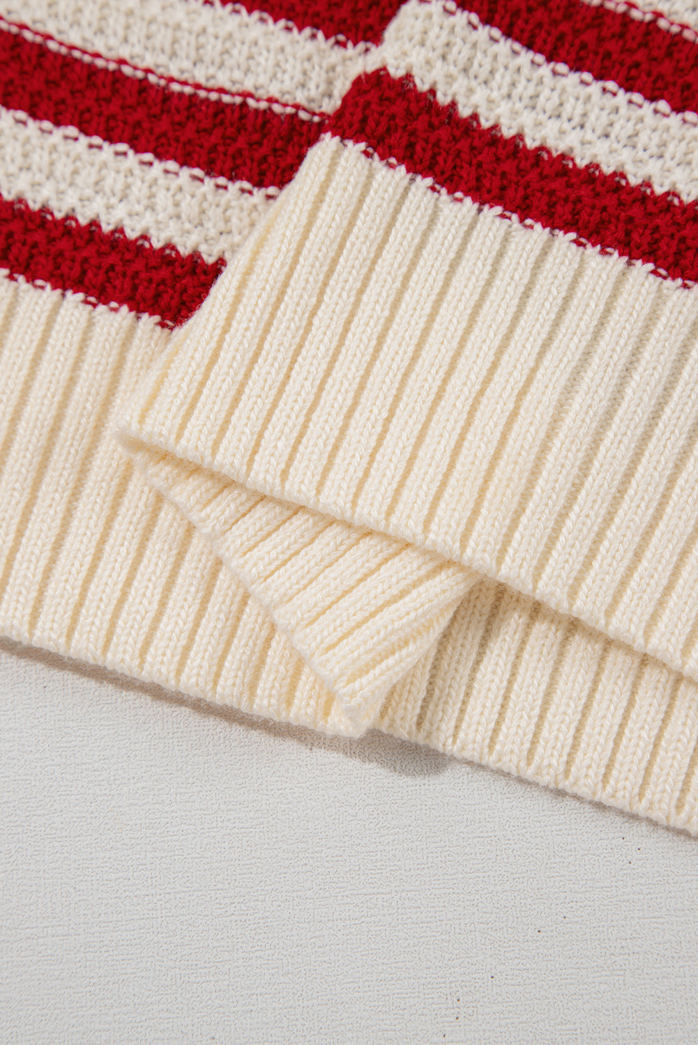 Red Stripe Textured Knit Ribbed Hem Sweater Sleeveless Top eAura