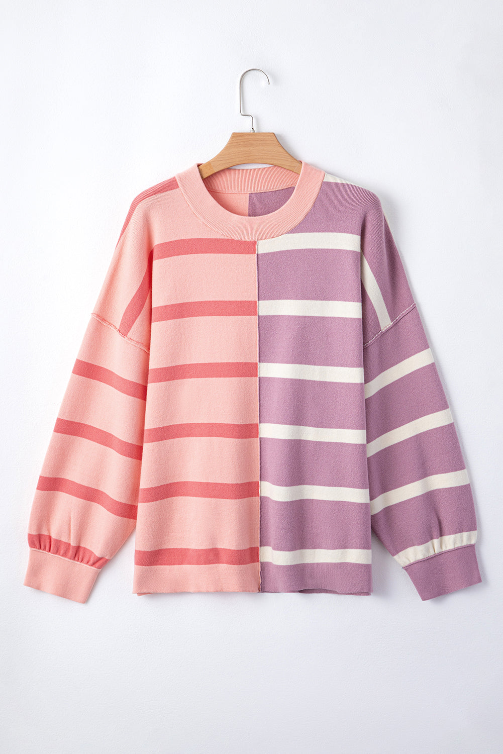 Pink Stripe Colourblock Oversized Sweater eAura