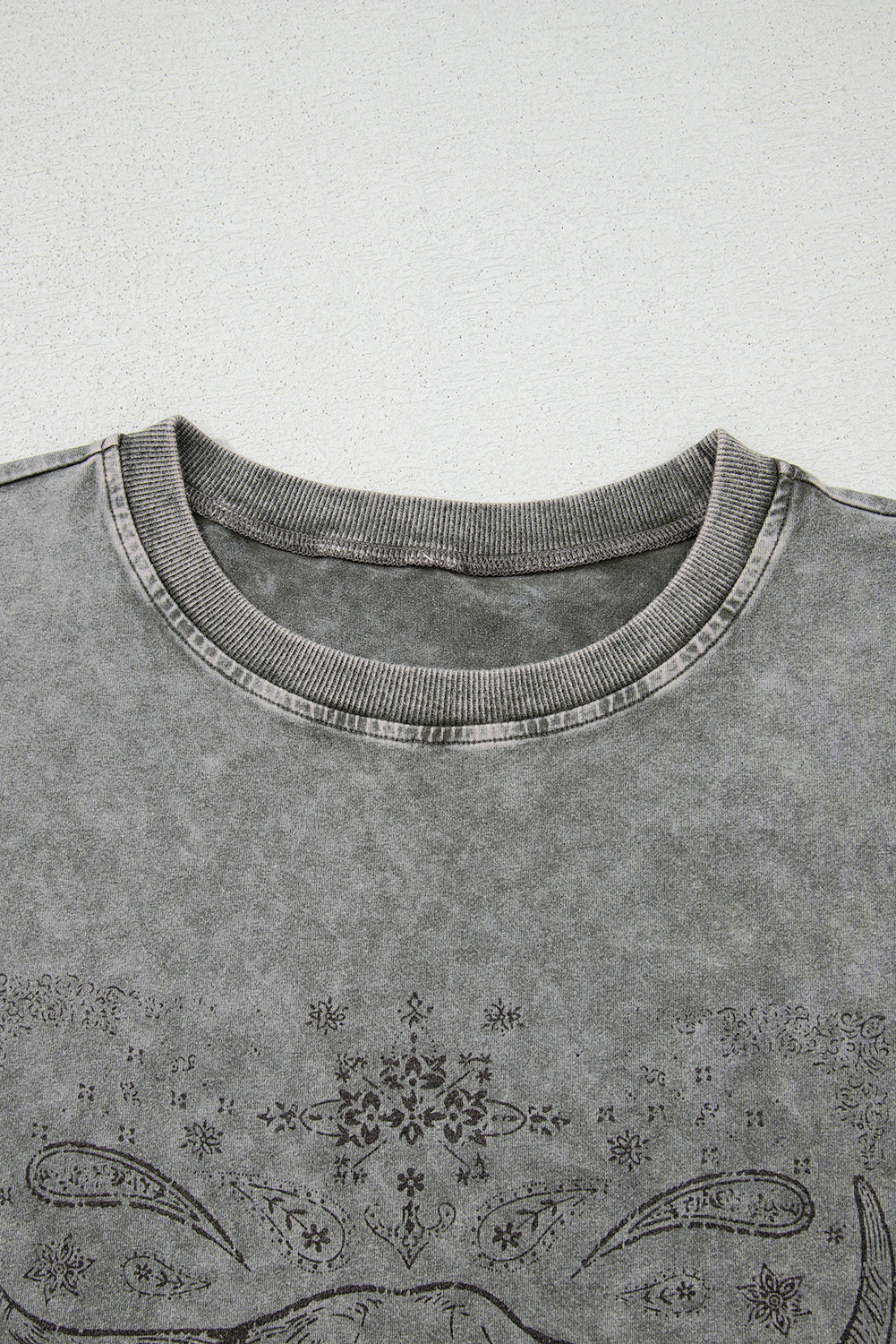 Light Grey Western Steer Head Tie Dye Print Crew Neck T Shirt eAura