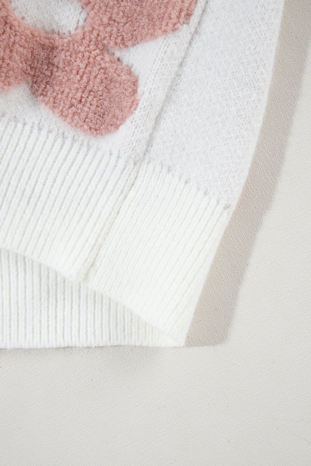 White Textured Flower Drop Shoulder Loose Sweater eAura