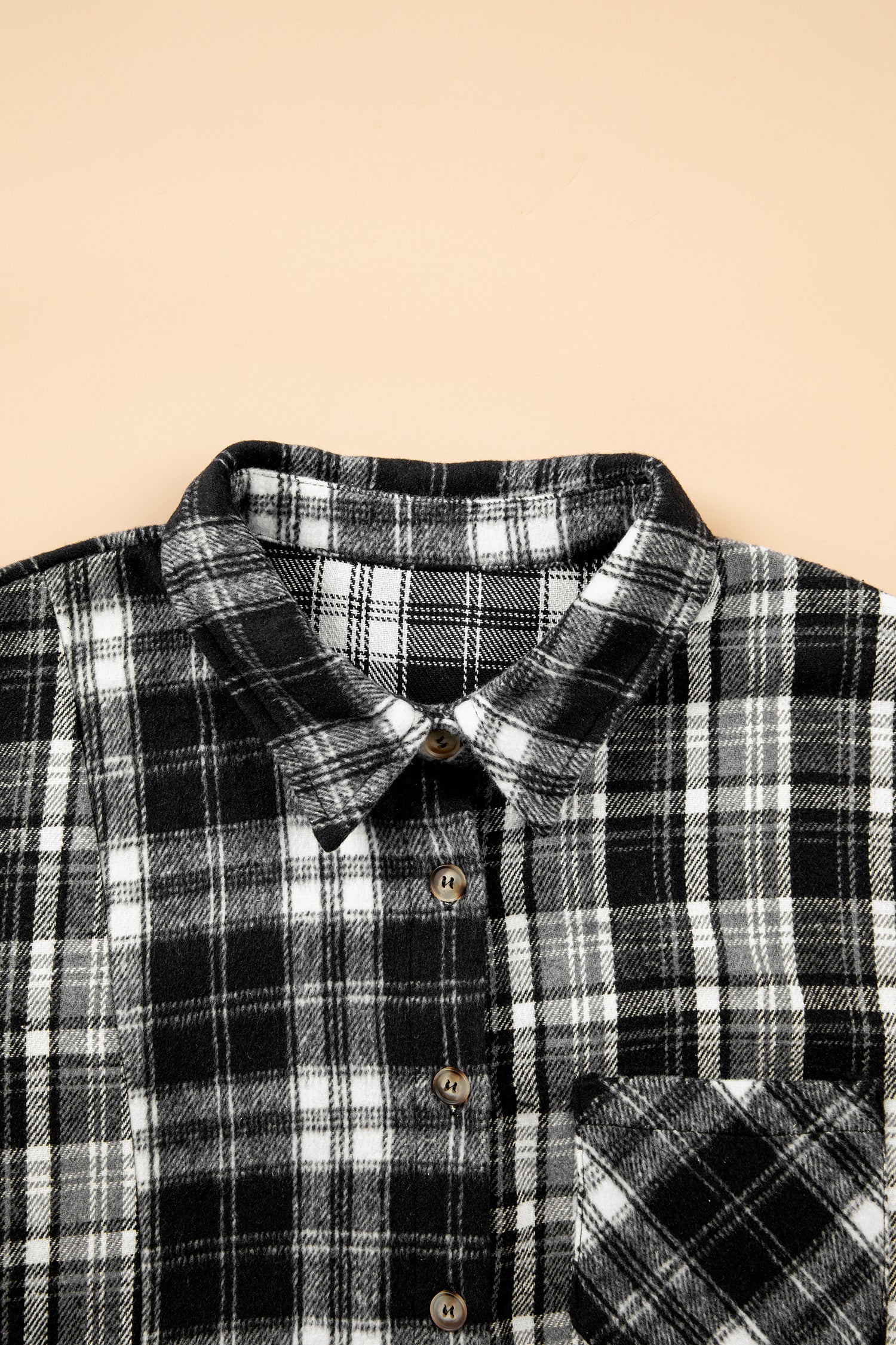 Plaid Long Sleeve V Neck Shift Plus Size Shirt Jacket – Black