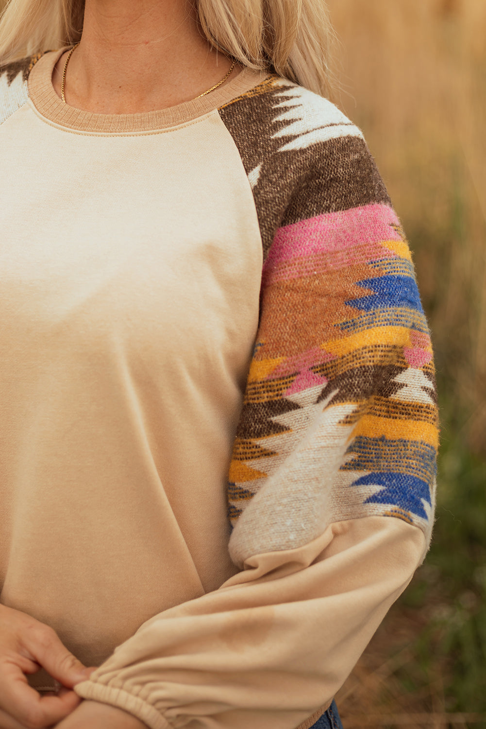 Aztec Patchwork Raglan Pullover Sweatshirt - eAura