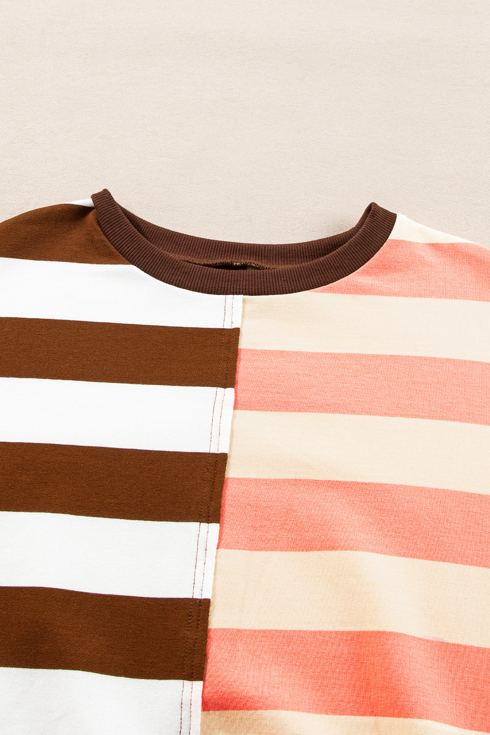 Brown Stripe Colour Block Drop Shoulder Pullover Sweatshirt eAura