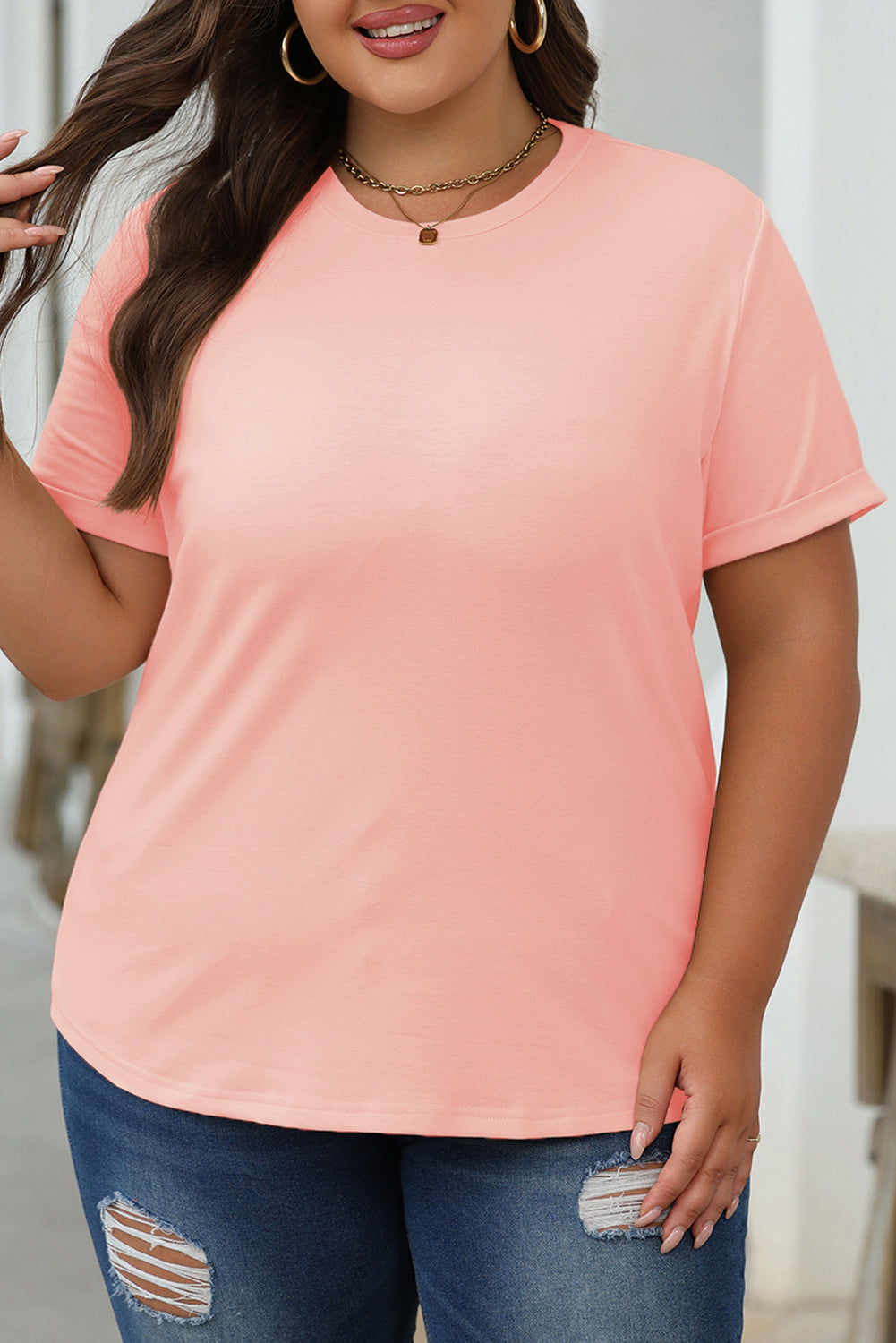 Casual Plain Crew Neck Tee T-Shirt