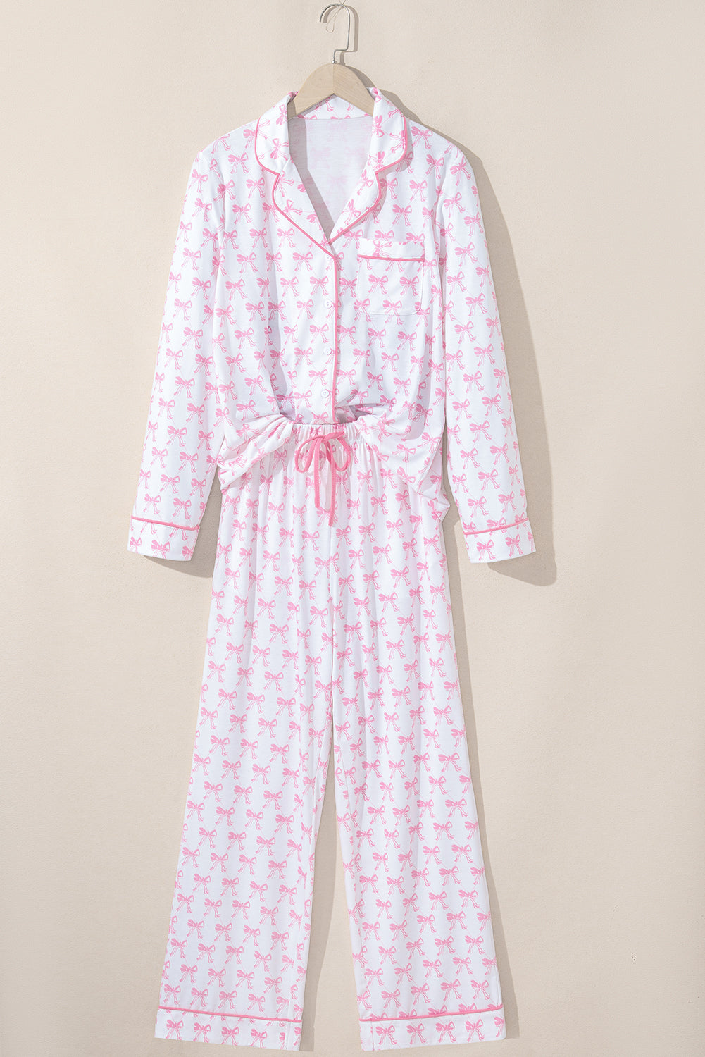 Bow Print Long Sleeve Soft Pyjama Set - eAura