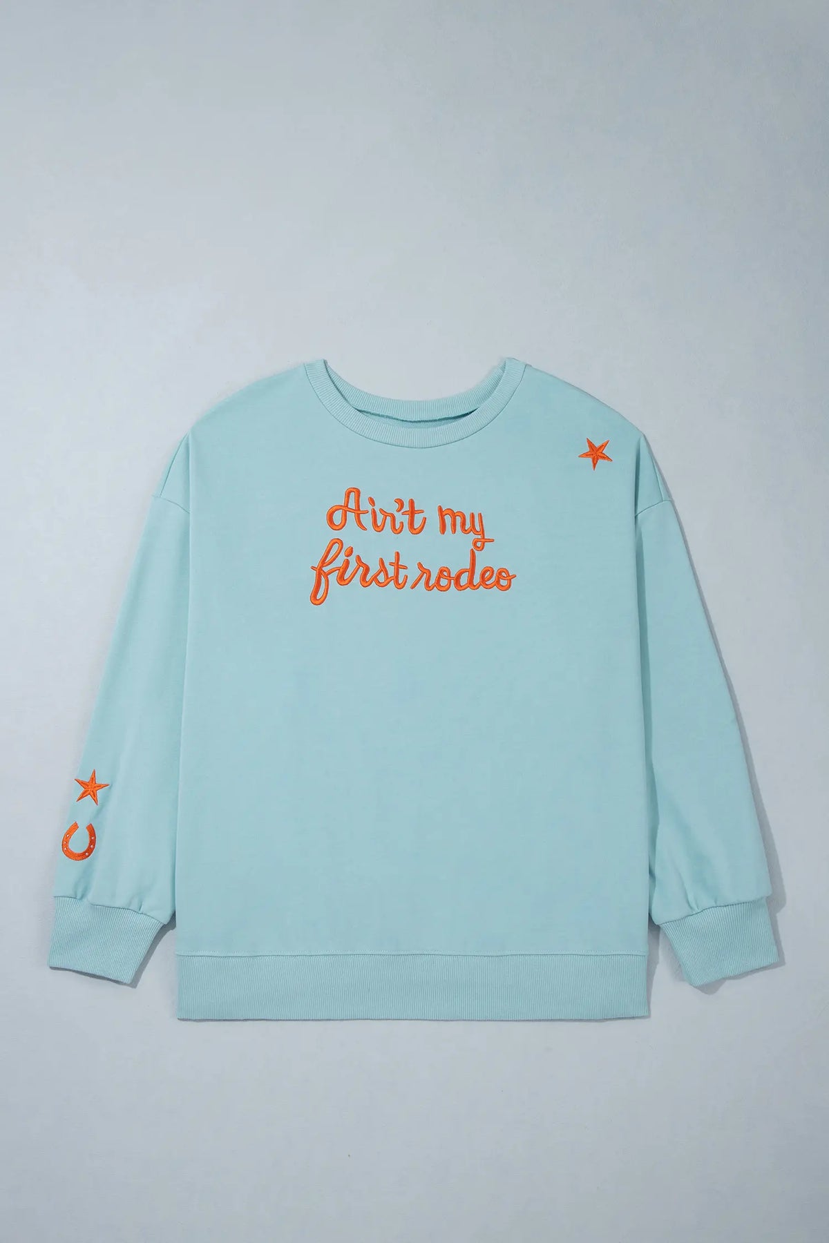 Letter Print Round Neck Loose Fit Long Sleeve Plus Size Sweatshirt – Haze Blue