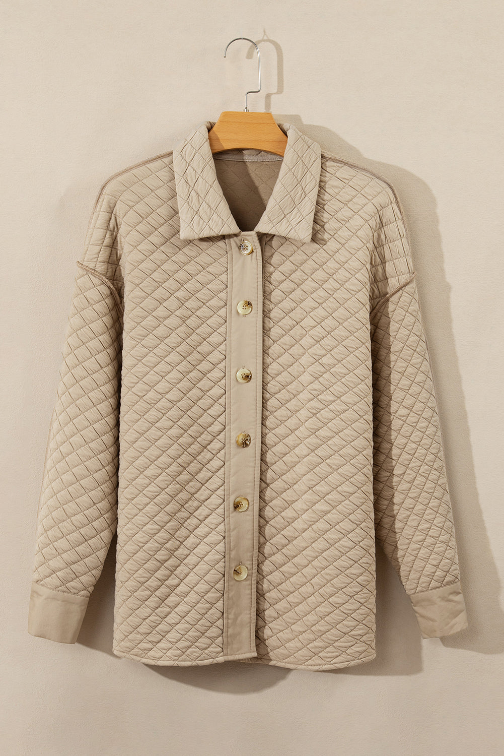 Jet Stream Solid Colour Quilted Puffer Buttoned Shacket eAura