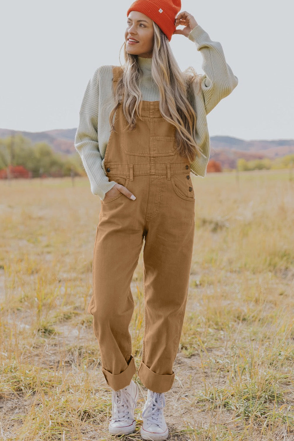 Khaki Vintage Multi Pockets Buckle Strap Cargo Denim Overalls eAura