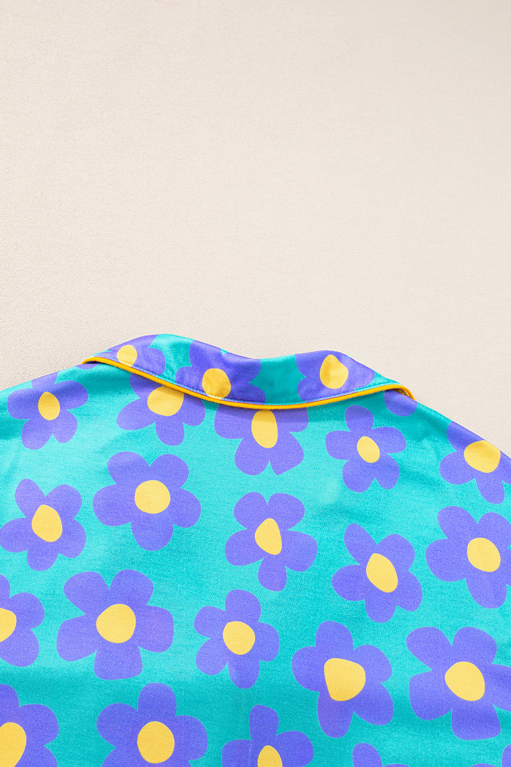 Green Flower Print Short Sleeve Shirt Pyjamas Set eAura
