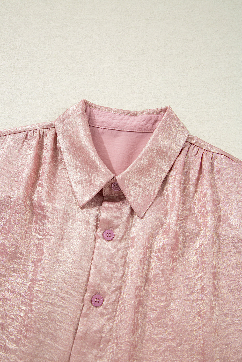 Metallic Buttoned Loose Fit Short Sleeve Shirt