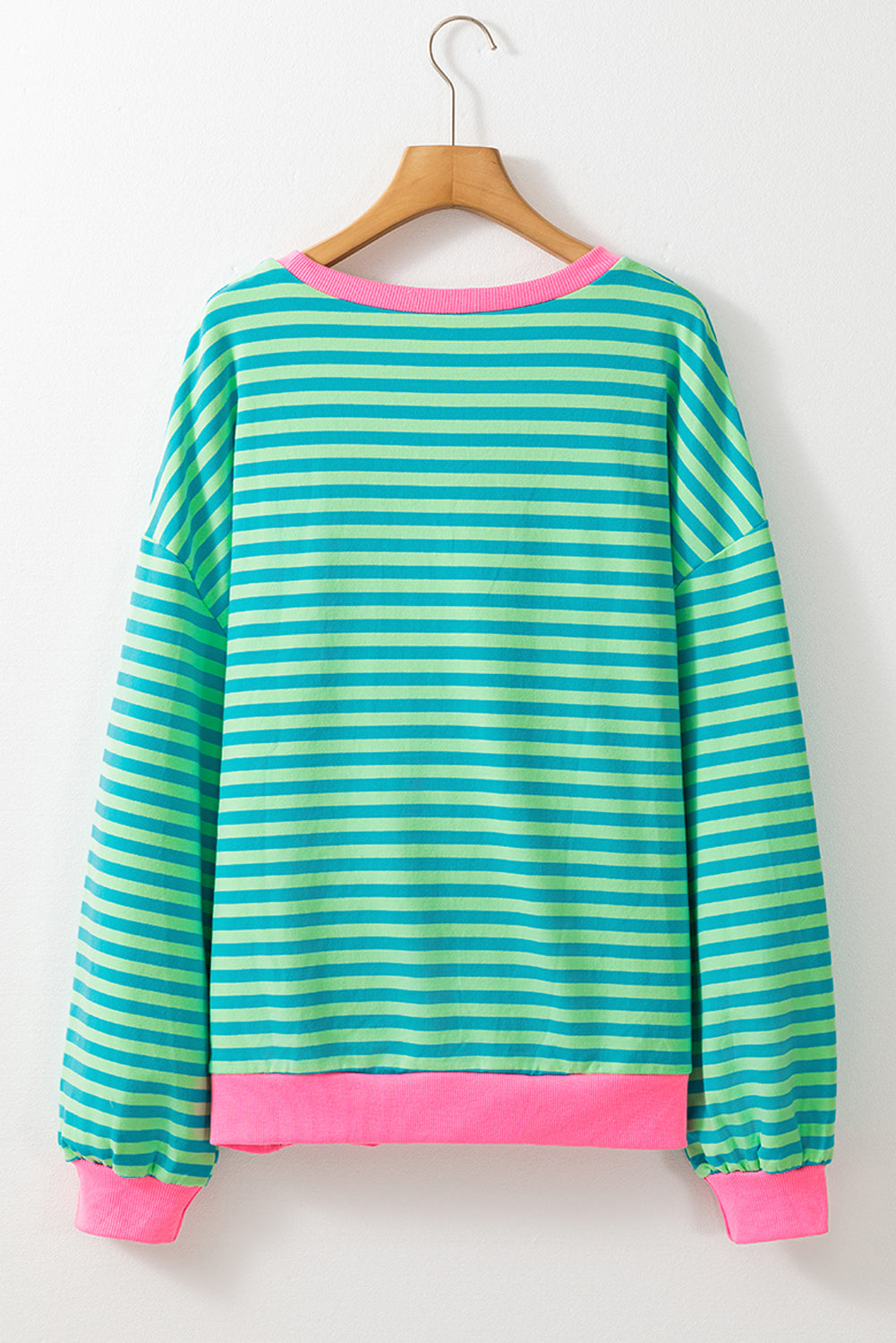 Sky Blue Stripe Oversized Contrast Trim Pullover Sweatshirt BB Fashion Outlet
