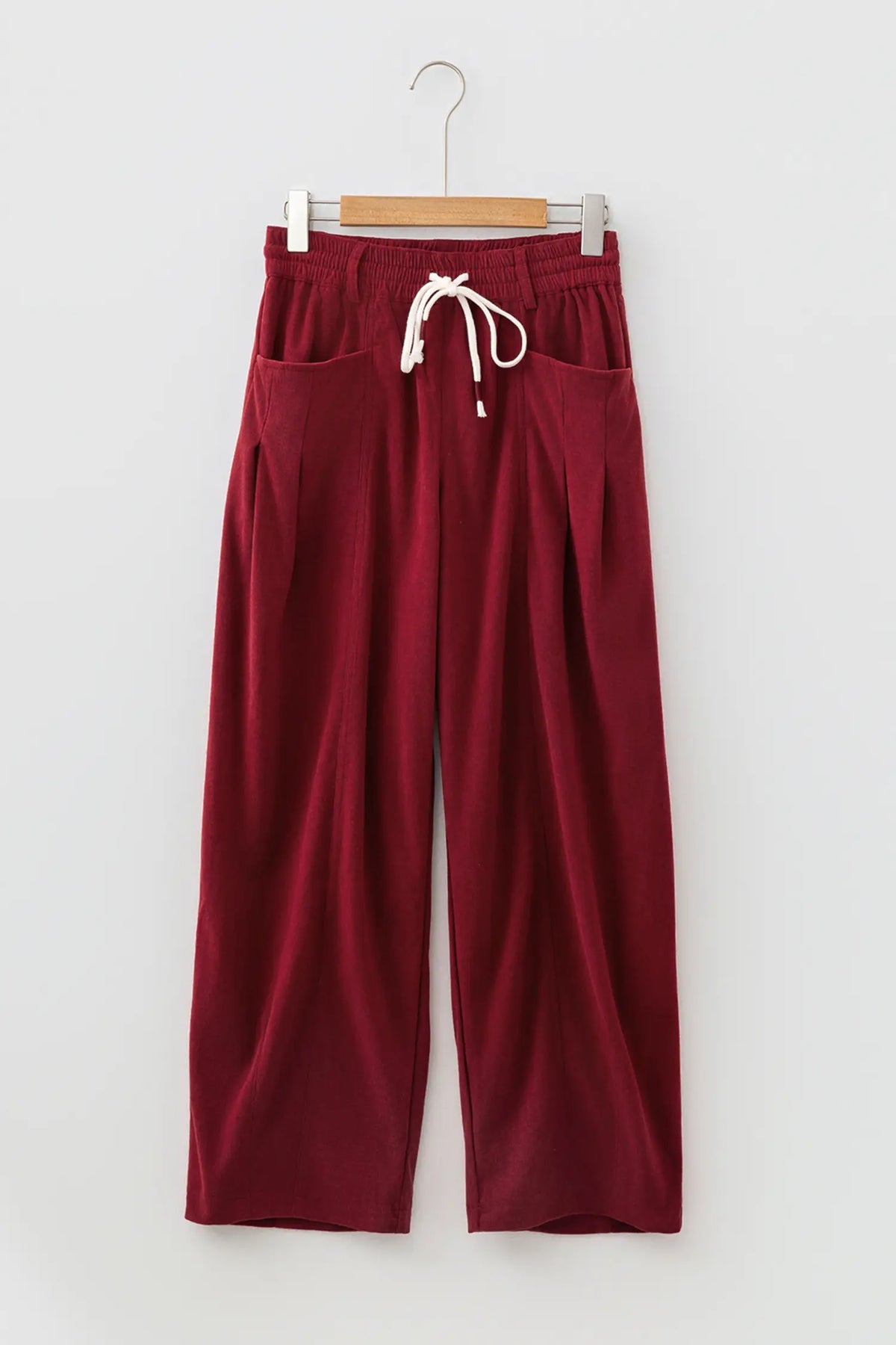 Elastic Waist Drawstring Ribbed Casual Pants – Racing Red