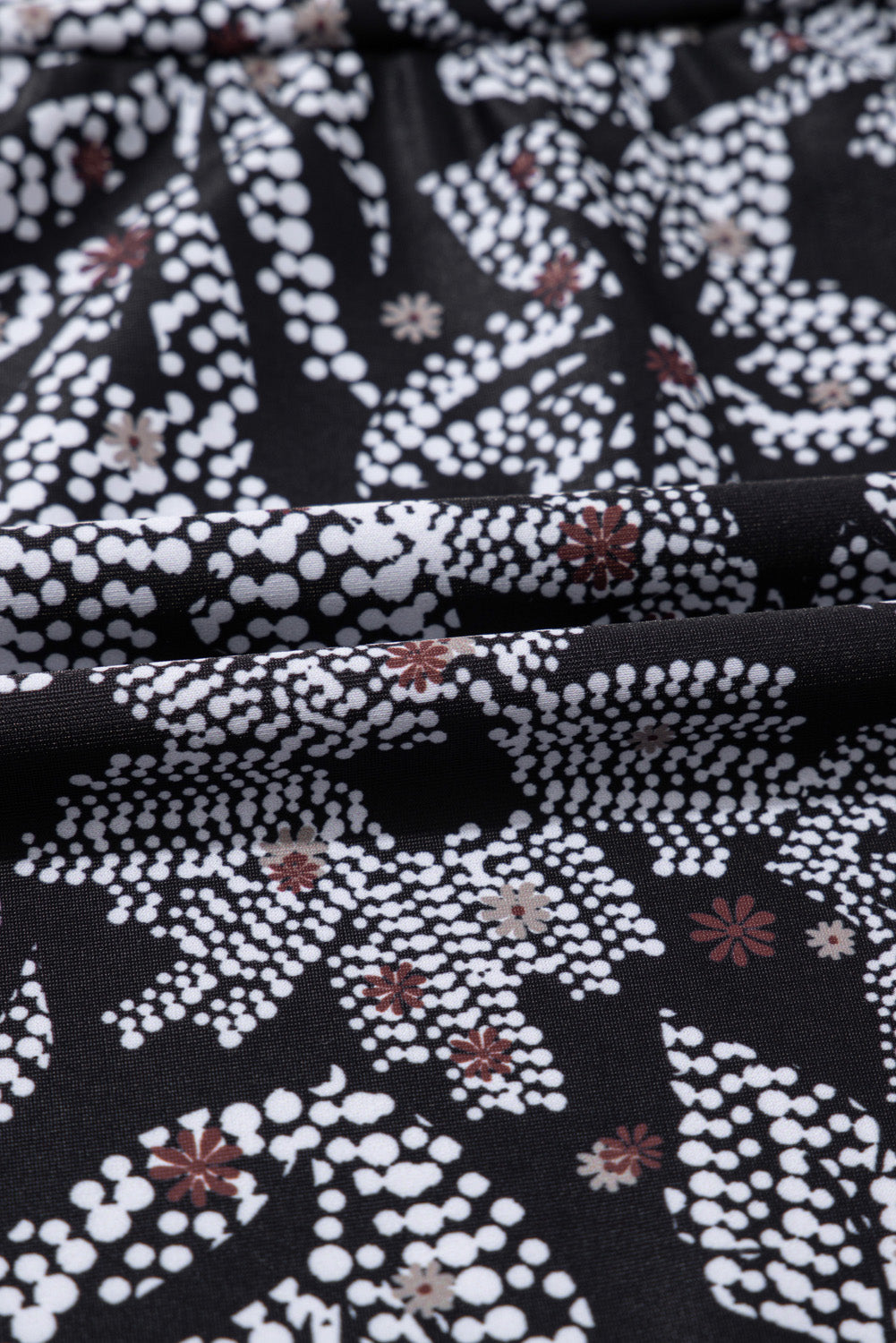Black Abstract Printed Buckle Crossed Straps Skirted Tankini 2pcs Swimsuit eAura