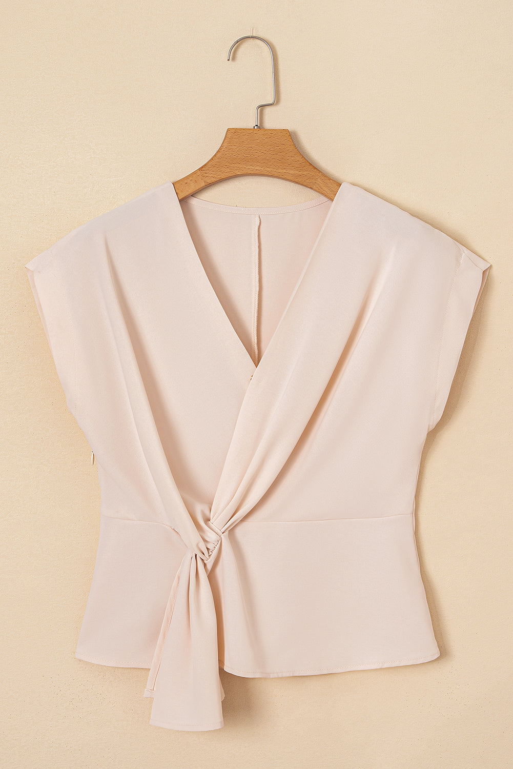 V-Neck Knotted Ruched Short Sleeve Peplum Blouse eAura