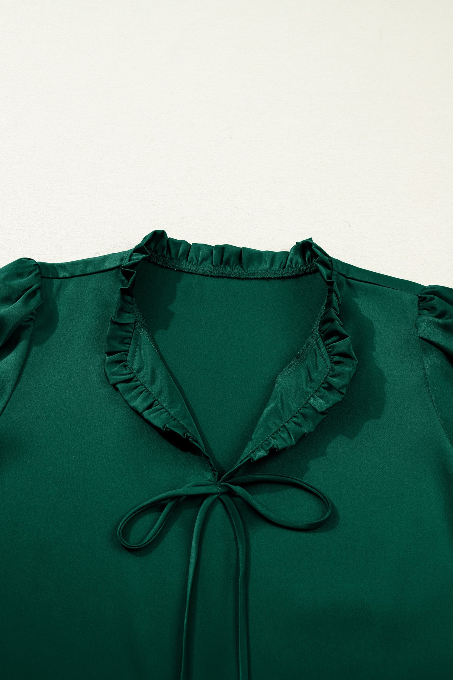 Frilled V-Neck Bow Detail 3/4 Sleeve Blouse - eAura