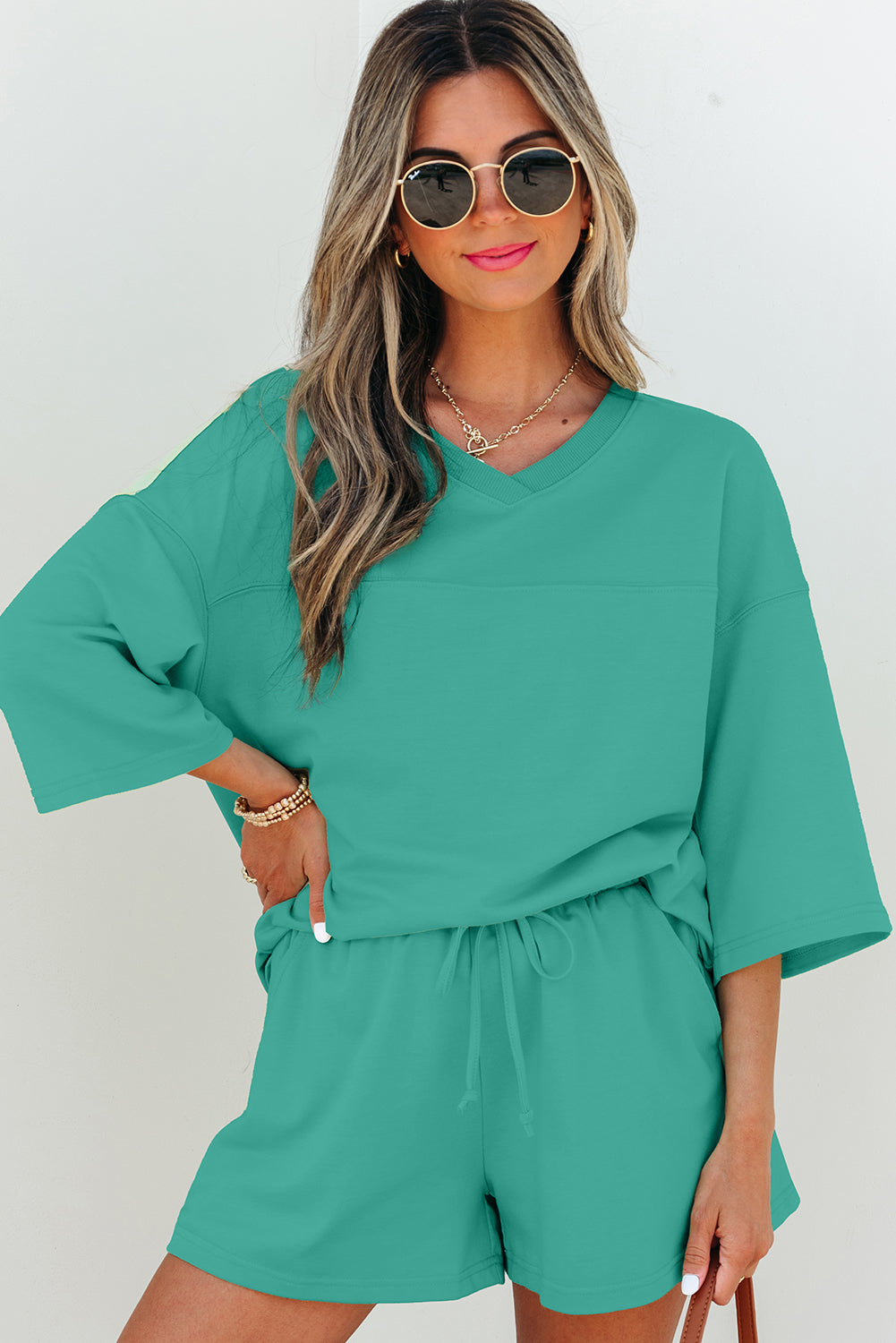 Baggy V Neck Half Sleeve Tee and Shorts Co-ord Set eAura